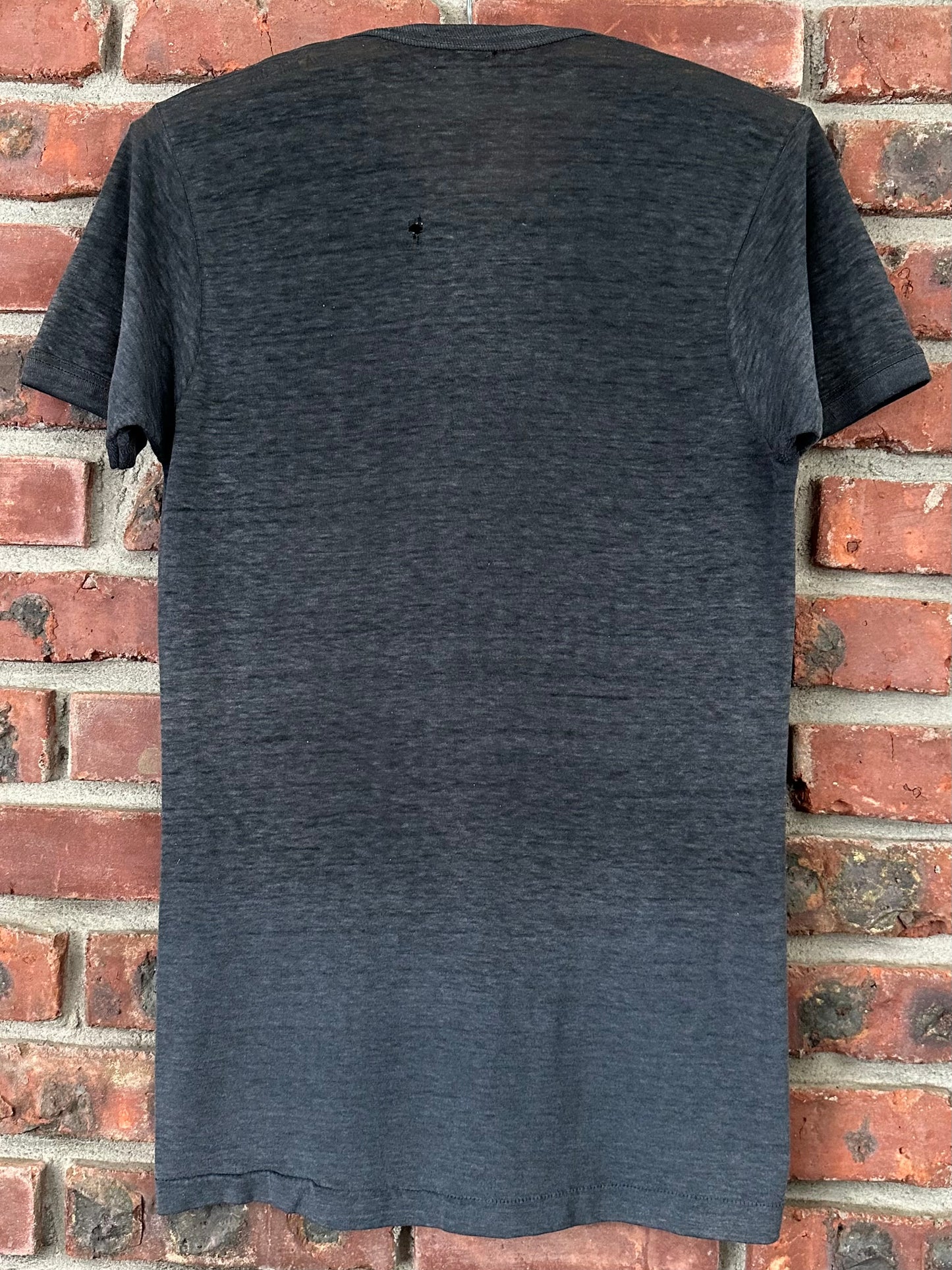 Vintage 70s 1970s TRIUMPH Motorcycles Dealer T-Shirt Moto Montreal Canada Paper Thin Burnout Soft Faded Black Mens Small S 17.25x28.25