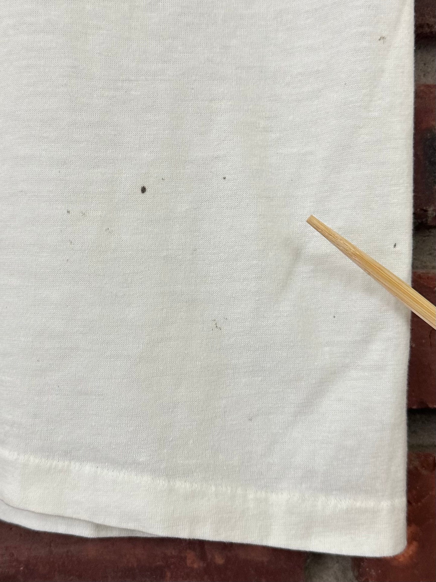 Vintage 70s 1970s BULTACO Cemoto Motorcycles Biker T-Shirt Motocross Dirt Bike Paper Thin Burnout White Towncraft Label Mens Medium M