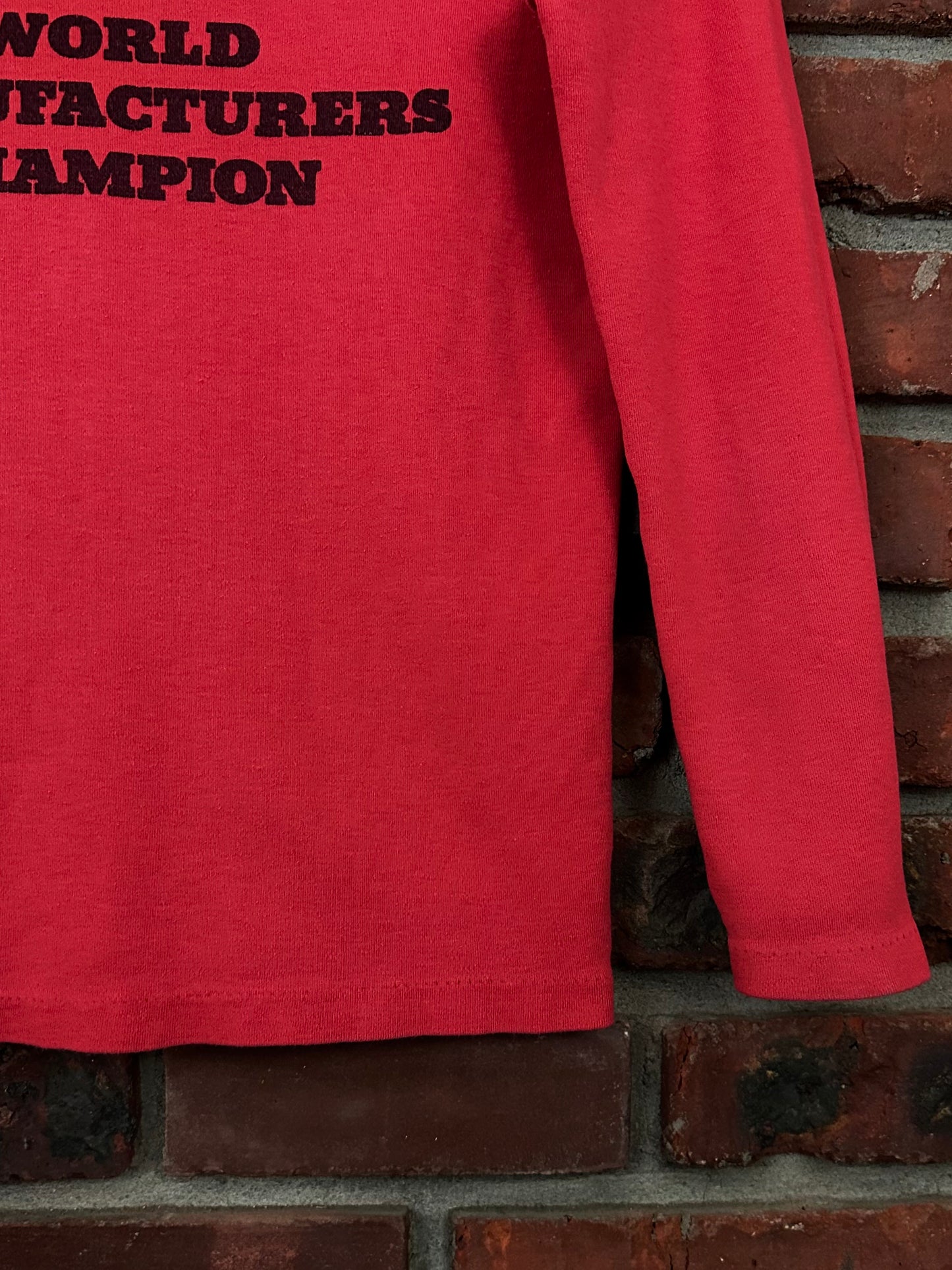 Vintage 70s 1970s 1975 ALFA ROMEO World Manufacturers Champion Long Sleeve T-Shirt Auto Racing Automotive Red Mens Extra Small XS