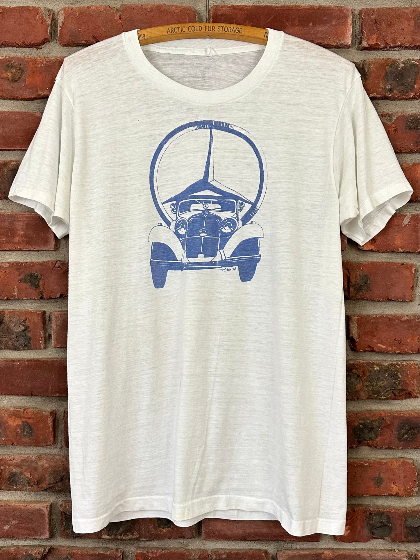 Vintage 70s 1970s 1978 MERCEDES BENZ 770 T-Shirt German Classic Car European Automotive Paper Thin Burnout White Mens Large L