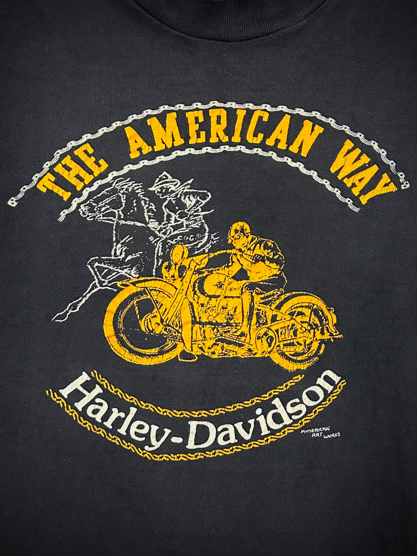 Vintage 60s 1960s HARLEY DAVIDSON Motorcycles The American Way Sleeveless T-Shirt Cut-Off Tank Top R&B Racine Wisconsin Dealer Black Jockey TKO Label Mens Extra Small XS 17x23