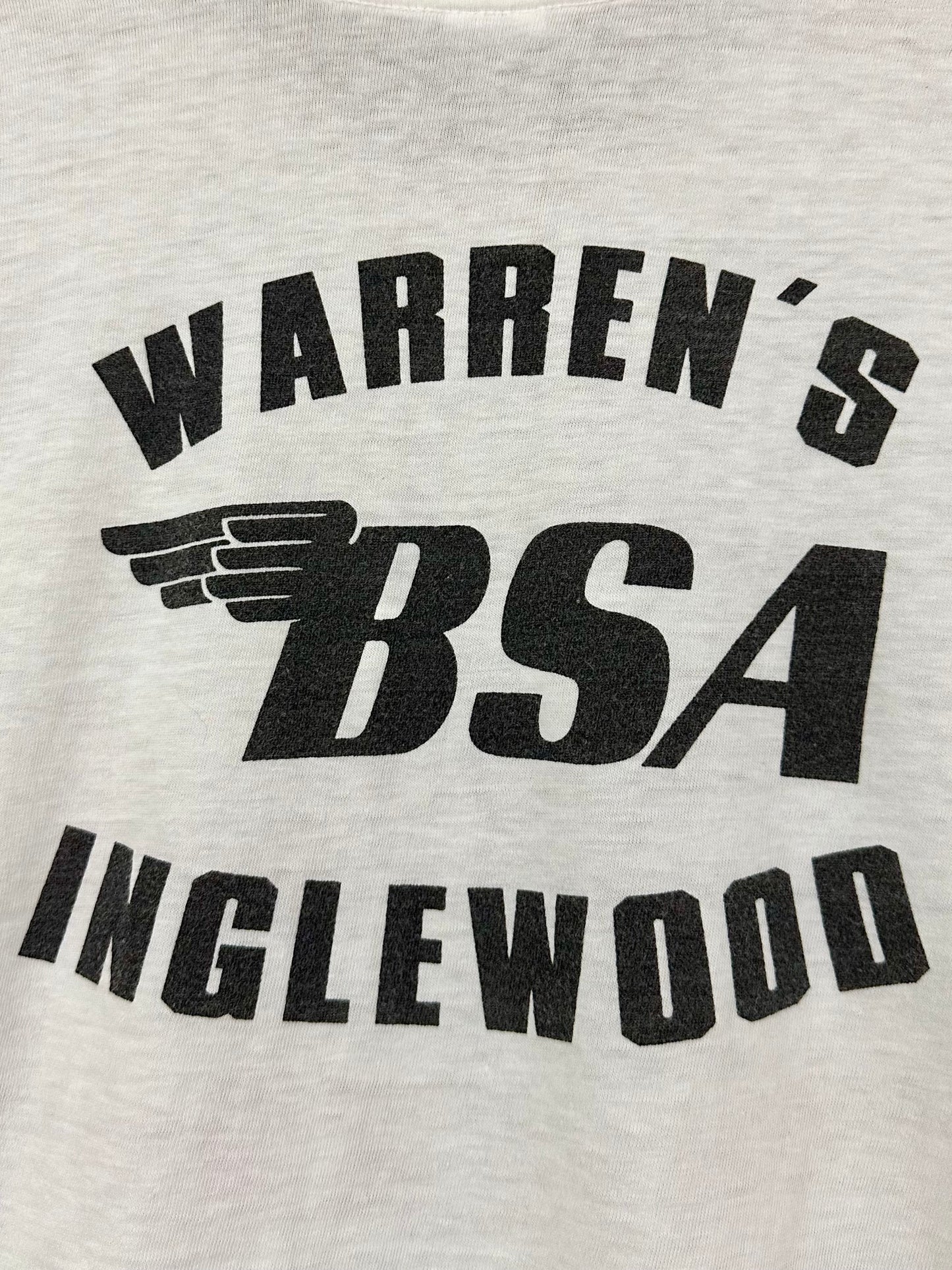 Vintage 60s 1960s BSA Motorcycles Dealer T-Shirt Warrens Inglewood California White Amcrest Label Mens Small S 17.25x26