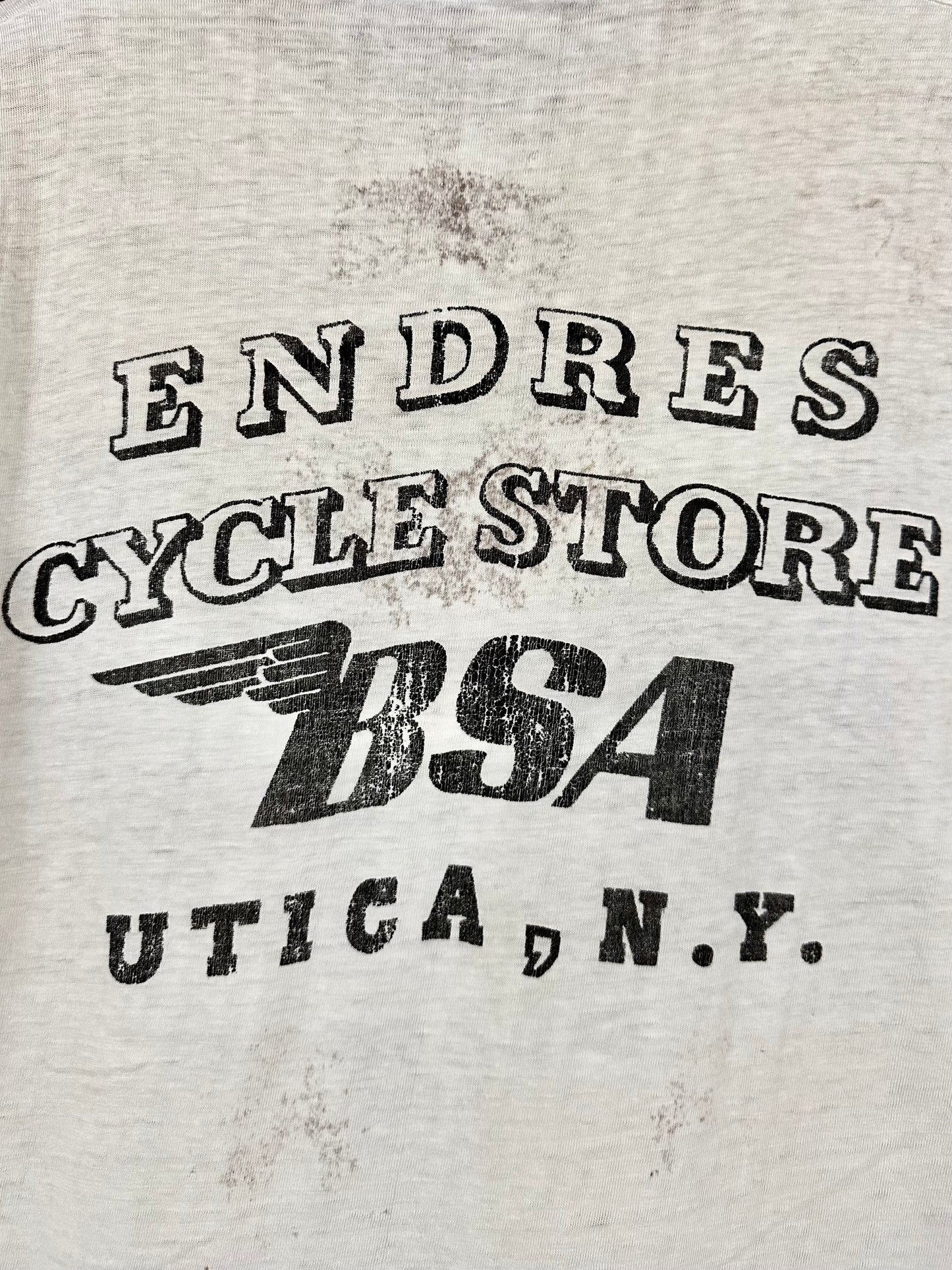 Vintage 60s 1960s BSA Motorcycles Dealer T-Shirt Endres Cycle Store Utica New York White Mens Small Medium S M 18x25.5