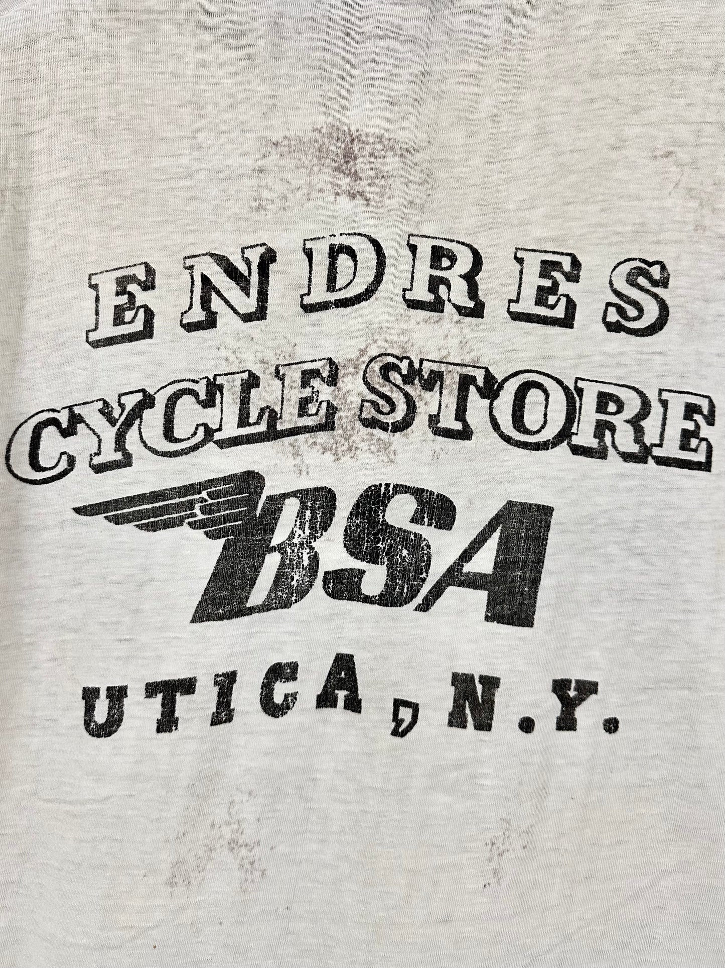 Vintage 60s 1960s BSA Motorcycles Dealer T-Shirt Endres Cycle Store Utica New York White Mens Small Medium S M 18x25.5