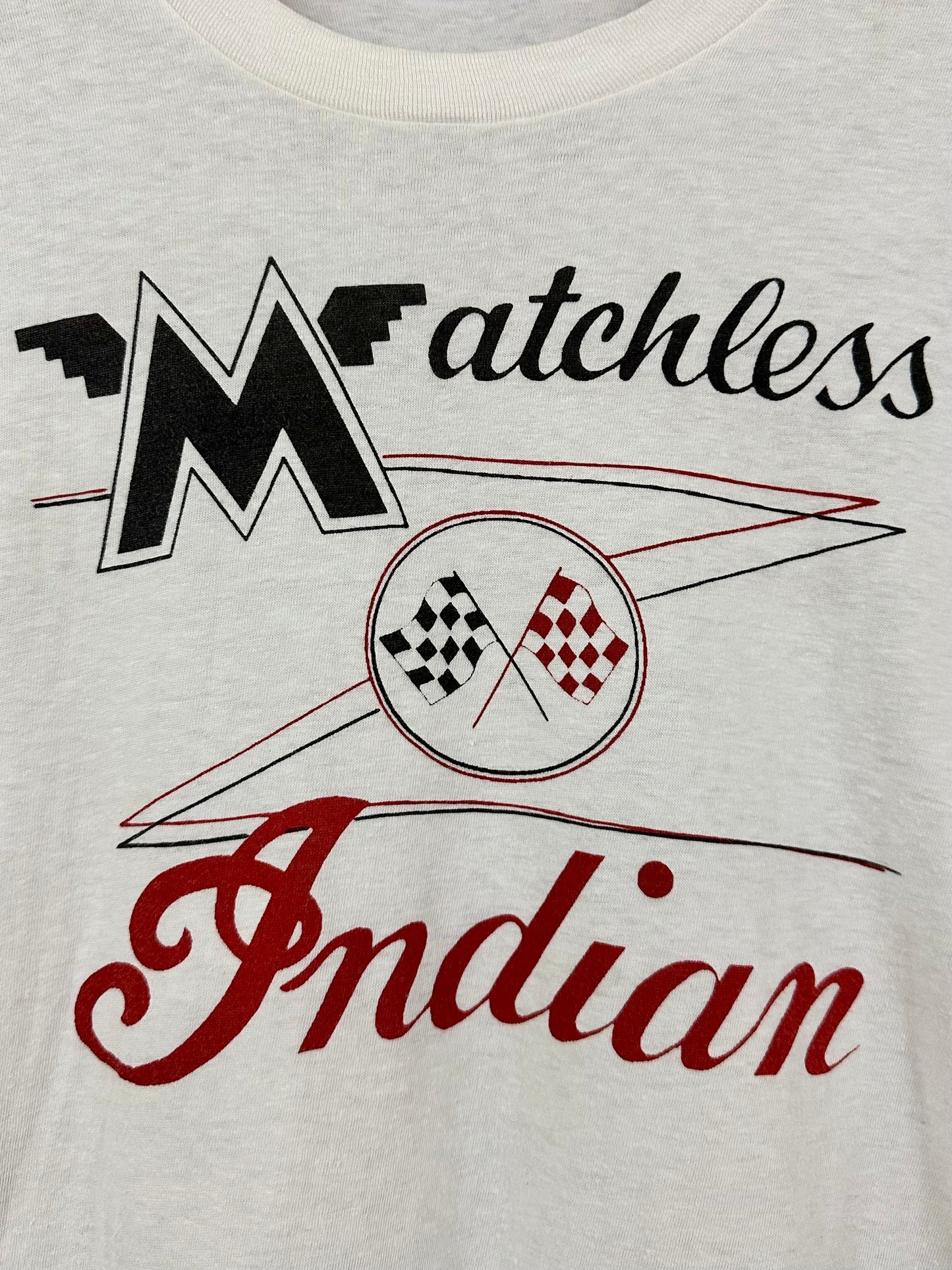 Vintage 60s 1960s MATCHLESS x INDIAN Motorcycles Dealer T-Shirt Bob Fonda Amsterdam New York NY White Mens Large L 20.5x28.5