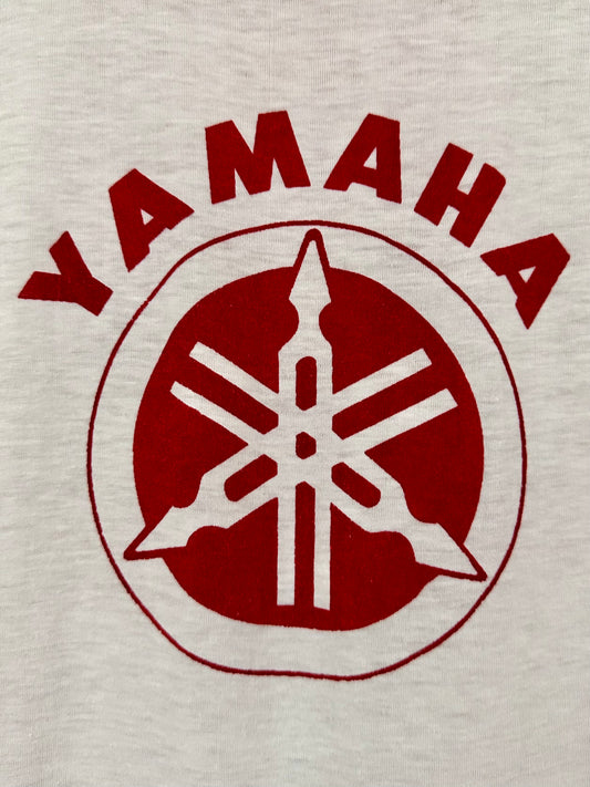 Vintage 70s 1970s YAMAHA Motorcycles Dealer T-Shirt Sholly Cycle Shop Camp Hill Pennsylvania White Derby Plus Label Mens Small S 17.5x25.5