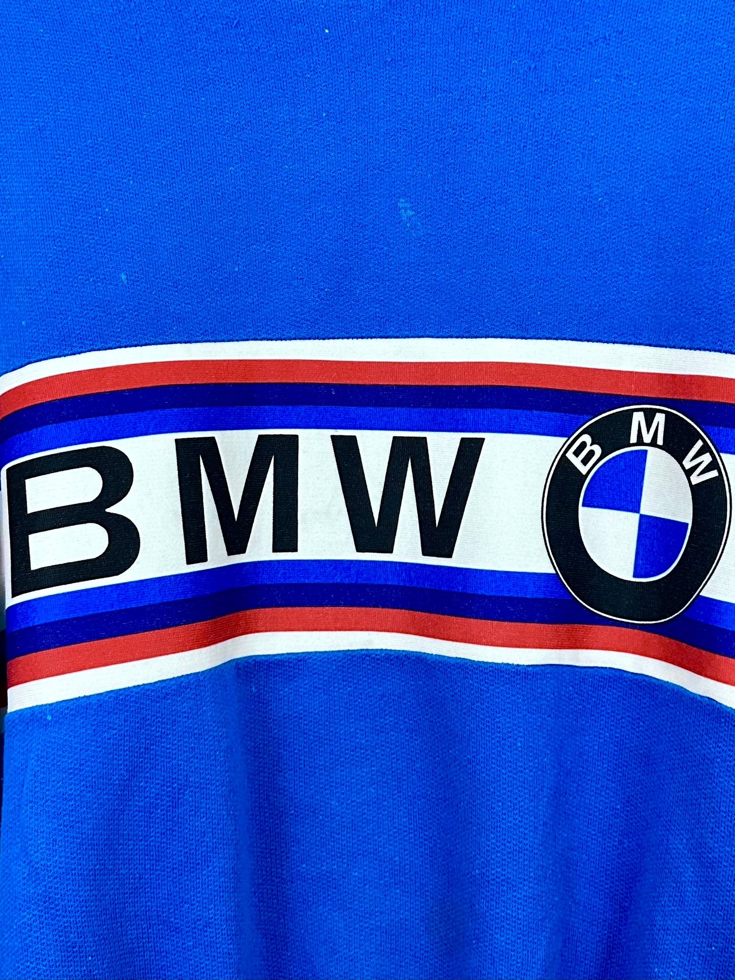 Vintage 80s BMW M Motorsport Striped Sweatshirt M Series Auto Racing European Automotive German Car Blue Mens Small S