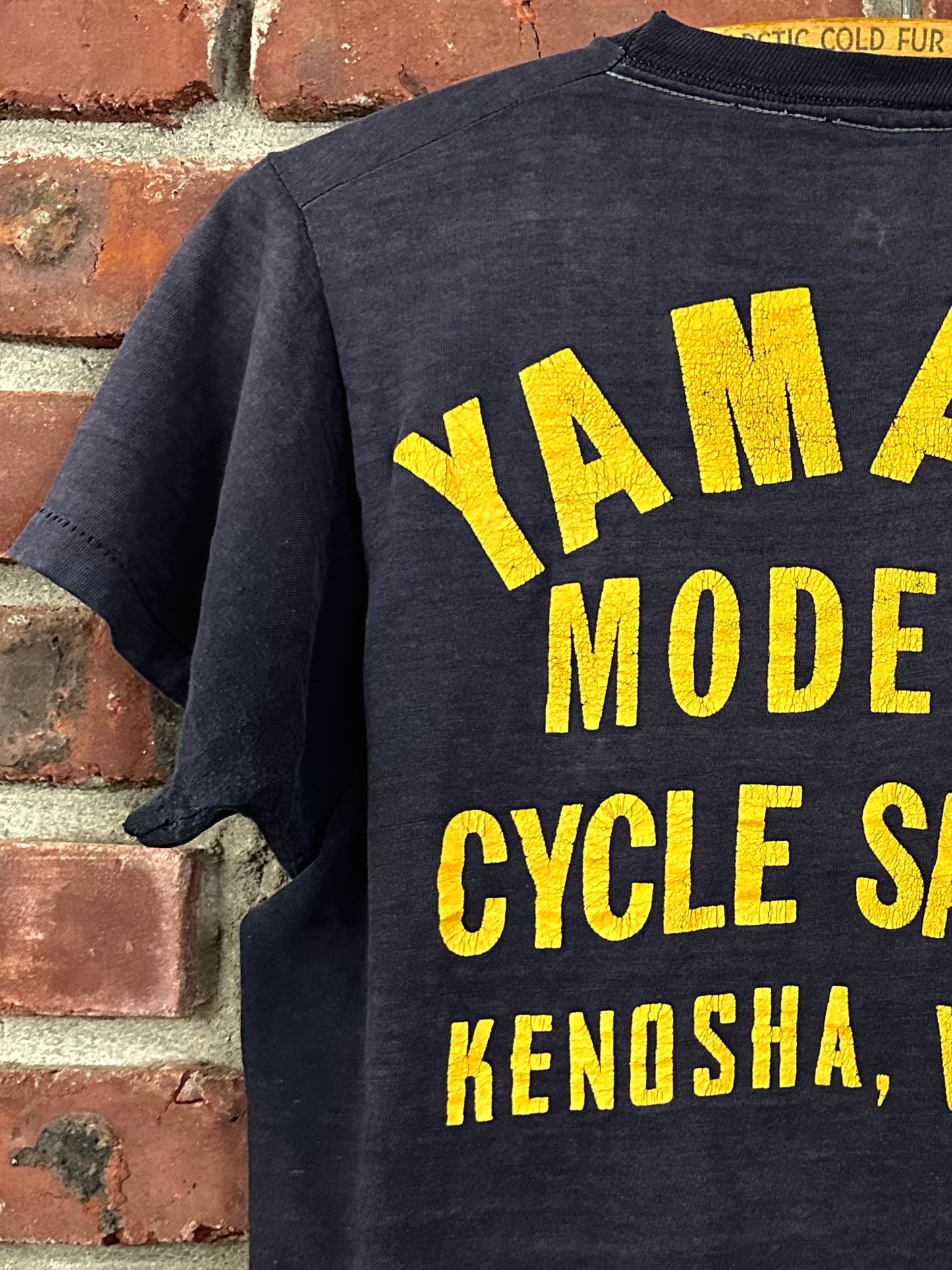 Vintage 60s 1960s YAMAHA Motorcycles Dealer T-Shirt Modern Cycles Kenosha Wisconsin Blue Mens Extra Small XS