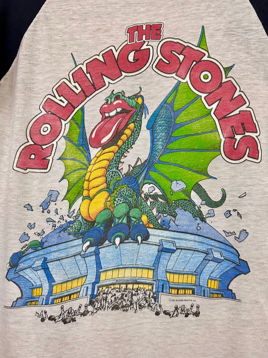 Vintage 80s 1980s 1981 THE ROLLING STONES Tattoo You North American Rock Concert Tour T-Shirt Raglan Sleeve Jersey Sold Out Fall Dates Dragon Stadium Paper Thin Burnout Soft Faded Mens Small S 17.25X26.5