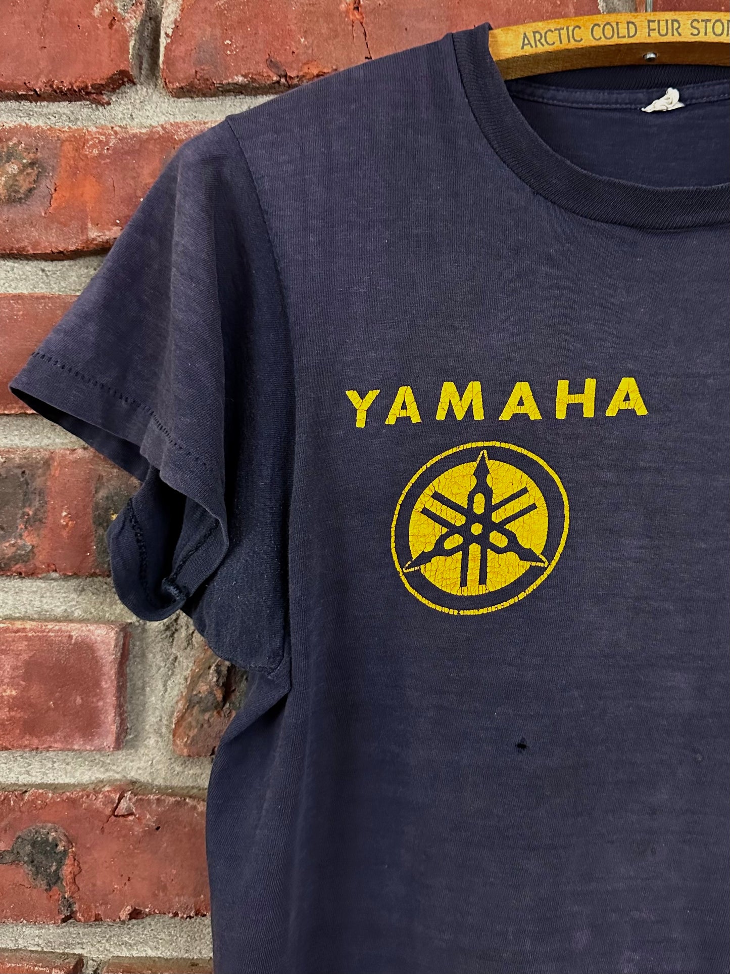 Vintage 60s 1960s YAMAHA Motorcycles Dealer T-Shirt Modern Cycles Kenosha Wisconsin Blue Mens Extra Small XS