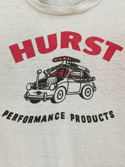 Vintage 60s 1960s HURST Performance Products Hot Rod Drag Racing T-Shirt Hot Rod Speed Shop White Hanes Mens Extra Small XS