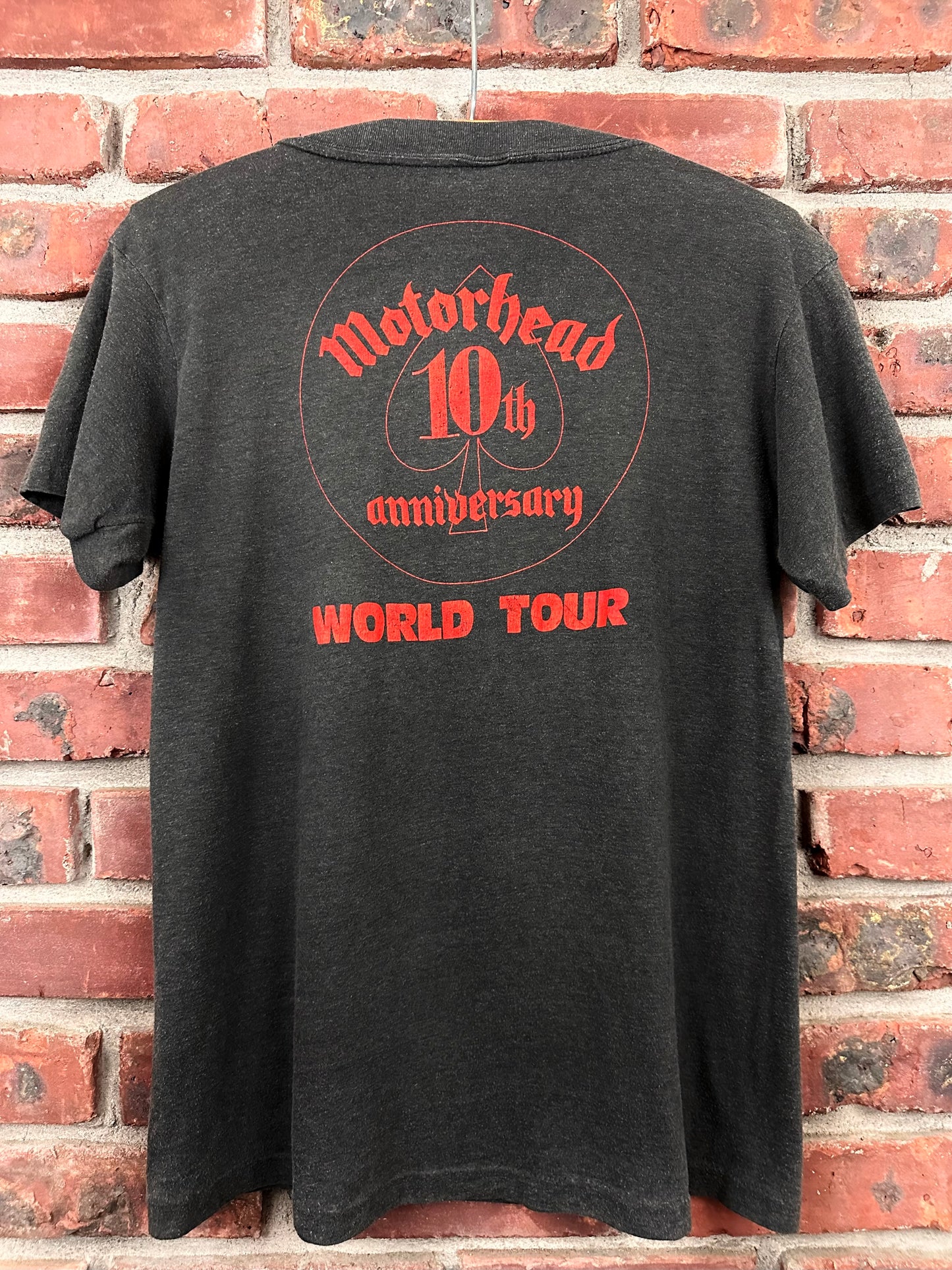 Vintage 80s 1980s 1985 MOTORHEAD 10th Anniversary World Tour Rock Concert T-Shirt Heavy Metal Faded Black Paper Thin Mackler Label Mens Small S 18.25x25”