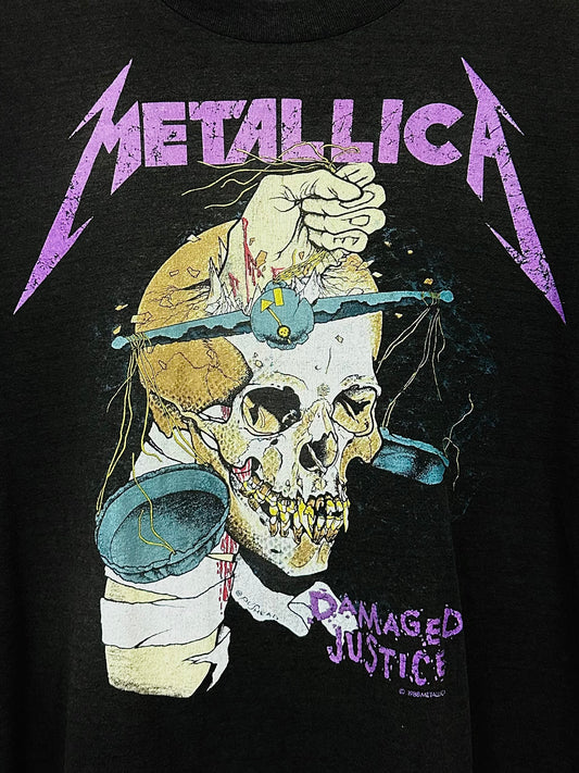 Vintage 80s 1980s 1988 METALLICA Damaged Justice Summer Tour Heavy Metal Rock Concert T-Shirt And Justice For All Pushead Black Spring Ford Label Mens Medium M