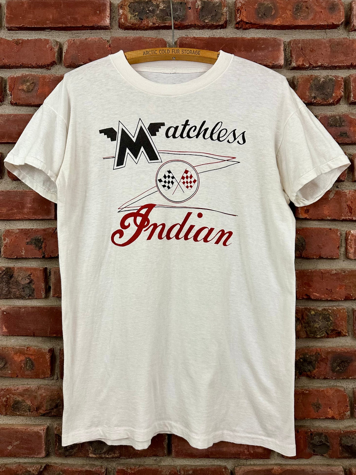 Vintage 60s 1960s MATCHLESS x INDIAN Motorcycles Dealer T-Shirt Bob Fonda Amsterdam New York NY White Mens Large L 20.5x28.5