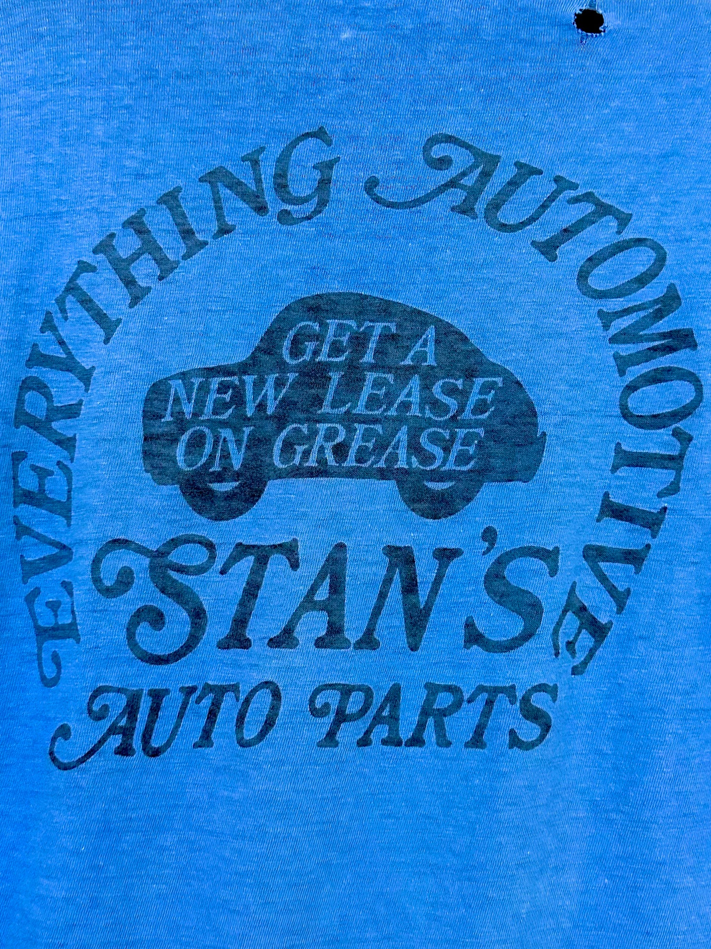 Vintage 60s 70s 1960s 1970s STANS AUTO PARTS Willimantic Connecticut T-Shirt Car Repair Mechanic Blue Hanes Mens Small S