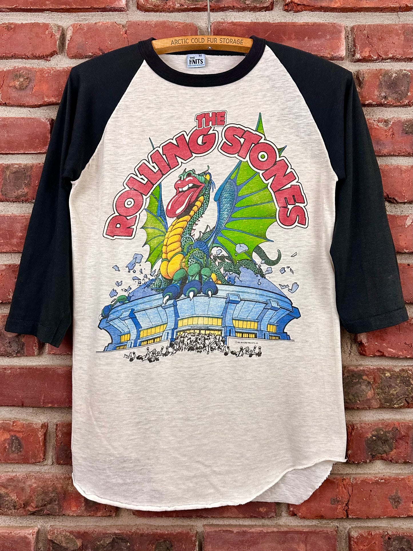 Vintage 80s 1980s 1981 THE ROLLING STONES Tattoo You North American Rock Concert Tour T-Shirt Raglan Sleeve Jersey Sold Out Fall Dates Dragon Stadium Paper Thin Burnout Soft Faded Mens Small S 17.25X26.5