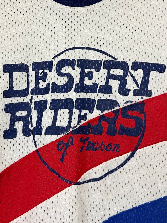 Vintage 70s 80s 1970s 1980s DESERT RIDERS of Tucson Arizona Motocross Jersey Nylon Mesh Long Sleeve T-Shirt White Striped Mens Small S