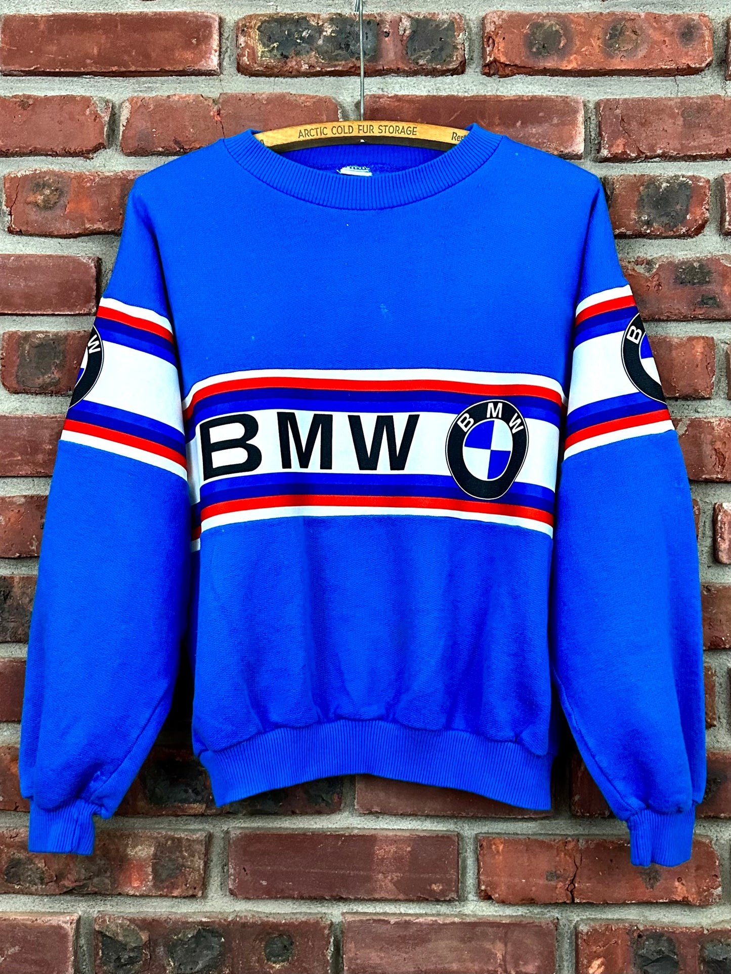 Vintage 80s BMW M Motorsport Striped Sweatshirt M Series Auto Racing European Automotive German Car Blue Mens Small S