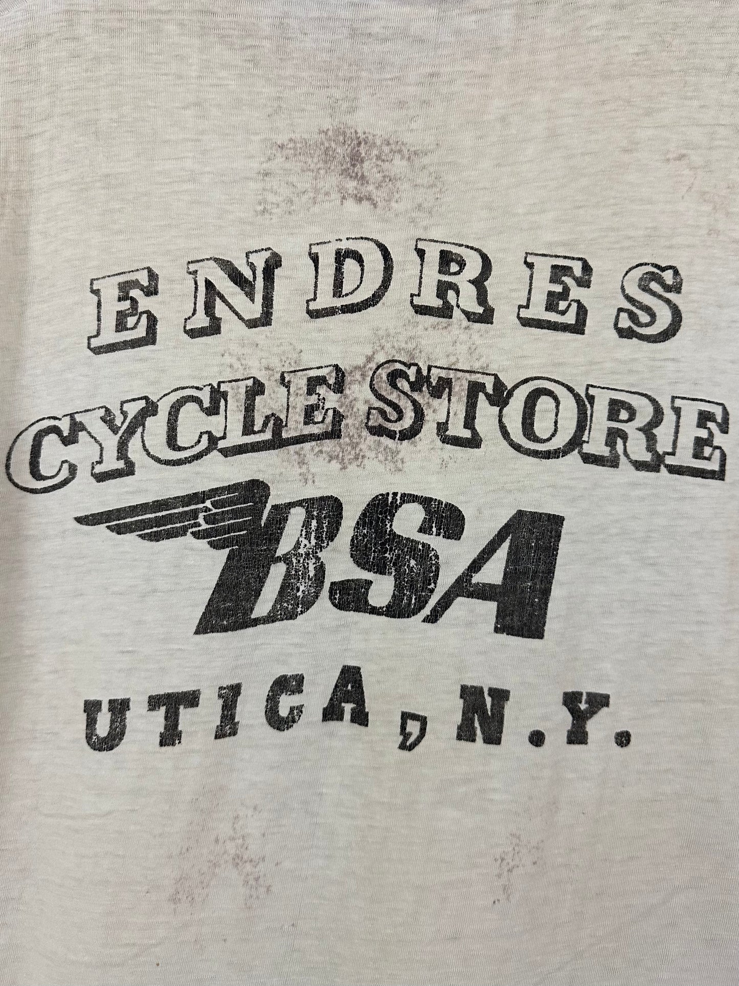 Vintage 60s 1960s BSA Motorcycles Dealer T-Shirt Endres Cycle Store Utica New York White Mens Small Medium S M 18x25.5