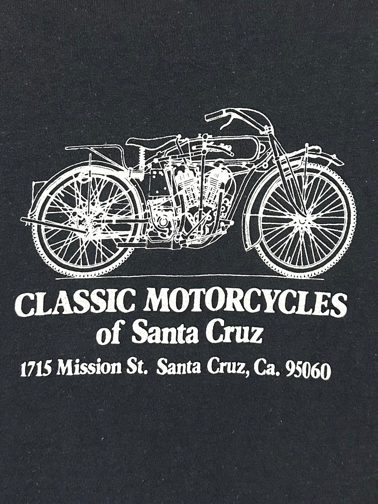 Vintage 70s 1970s THE VINCENT HRD Black Shadow Motorcycle T-Shirt Classic Motorcycles Of Santa Cruz California CA Dealer British Biker Soft Faded Black Hanes Label Mens Small S 17.25x26