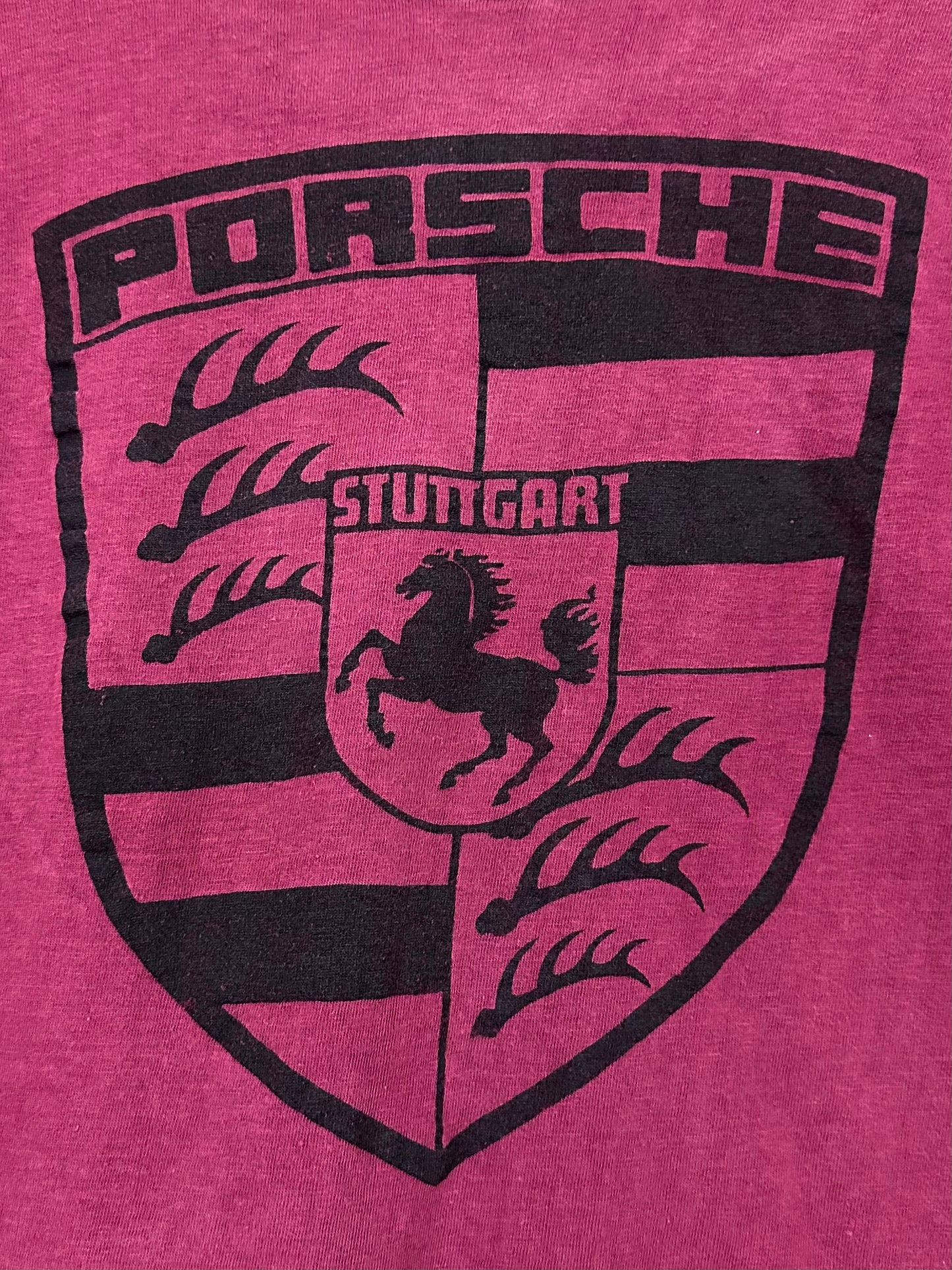 Vintage 70s 1970s PORSCHE AUDI Canadian Dealer T-Shirt Westminster Canada German Car Dealership European Automotive Auto Mechanic Faded Burgundy Red Tiger Label Mens S Small