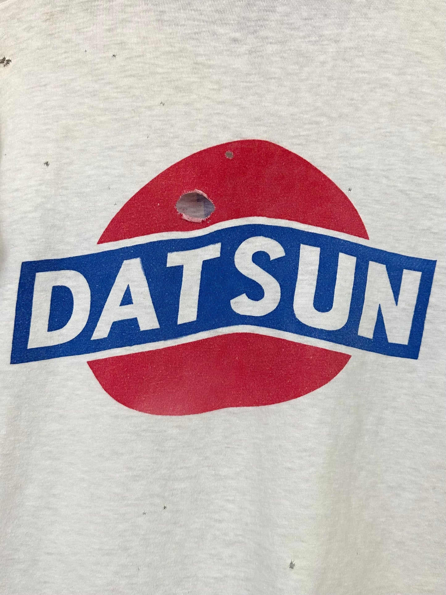 Vintage 70s 1970s DATSUN "All You Need" Ringer T-Shirt Nissan Japan Japanese Car Auto Automotive White Fruit of The Loom Mens Small S