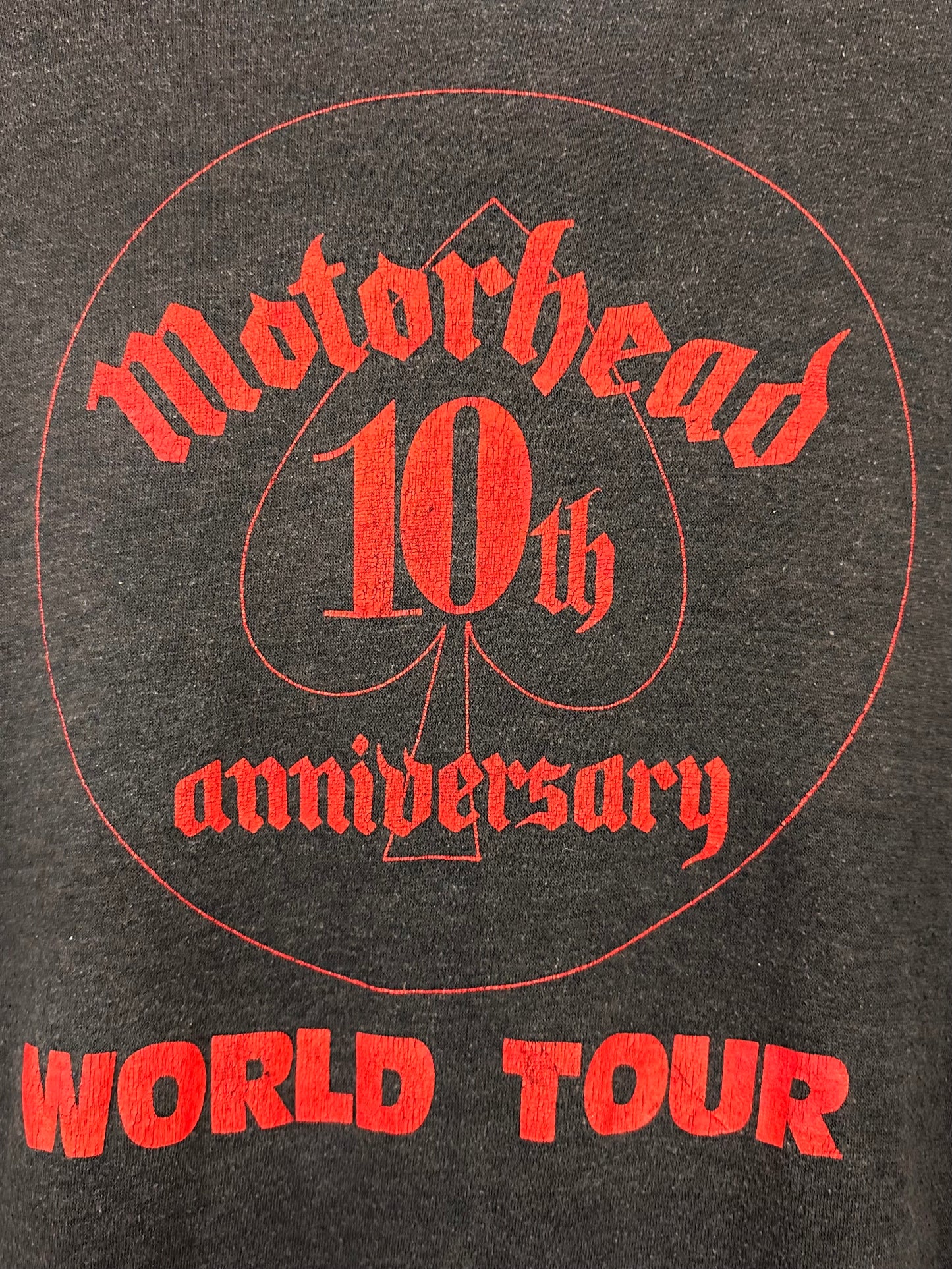 Vintage 80s 1980s 1985 MOTORHEAD 10th Anniversary World Tour Rock Concert T-Shirt Heavy Metal Faded Black Paper Thin Mackler Label Mens Small S 18.25x25”