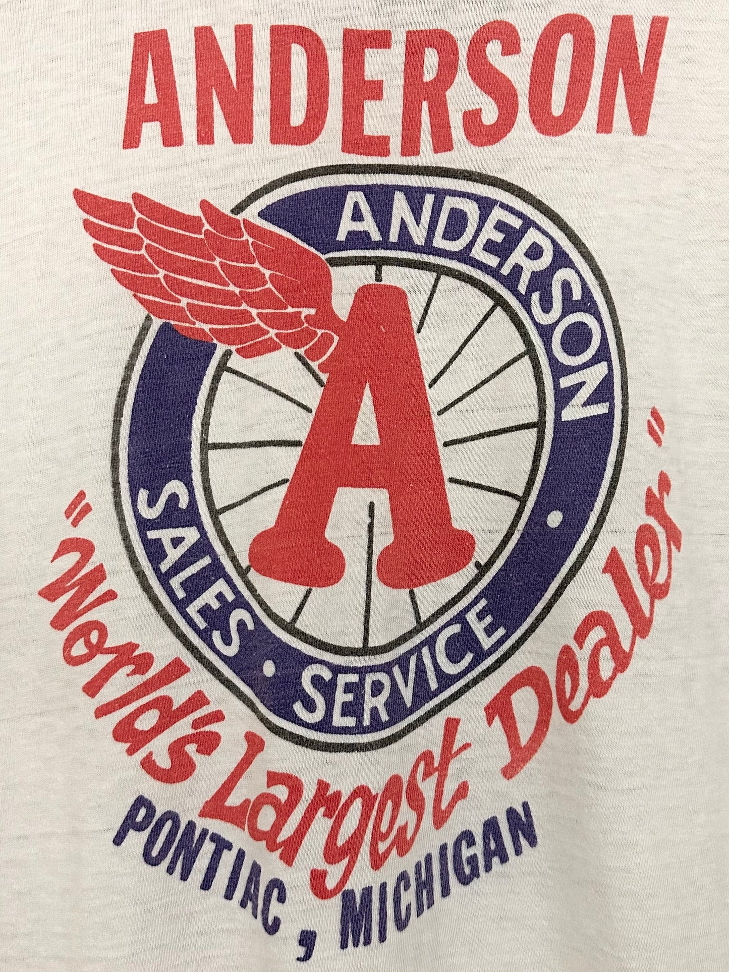 Vintage 60s 1960s HONDA Motorcycles Dealer T-Shirt Anderson Sales & Service Pontiac Michigan Worlds Largest Dealer White Hanes 19.25x26.5