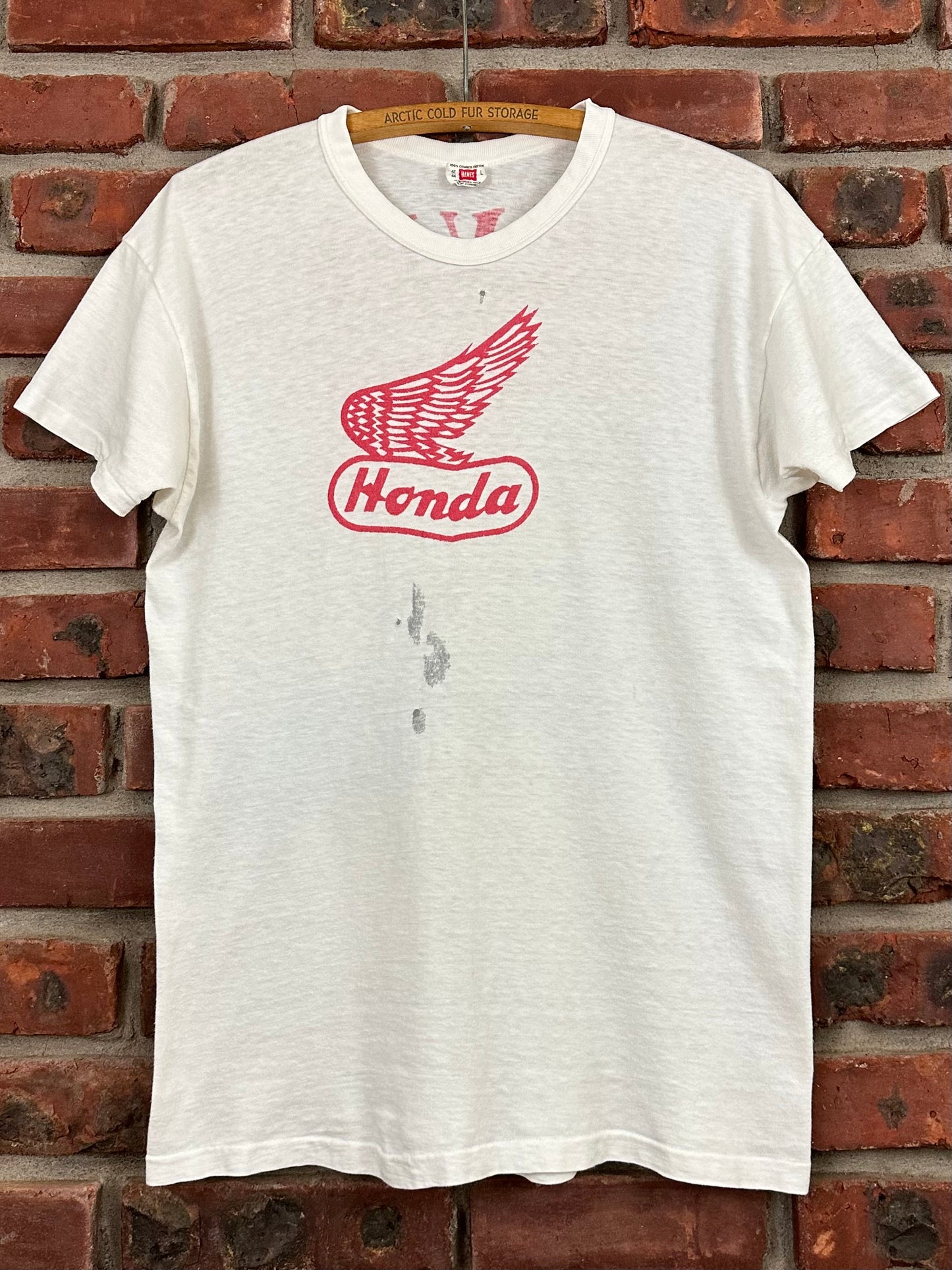 Vintage 60s 1960s HONDA Motorcycles Dealer Biker T-Shirt Devin San Mateo California CA White Hanes Label Mens Medium M 19x26