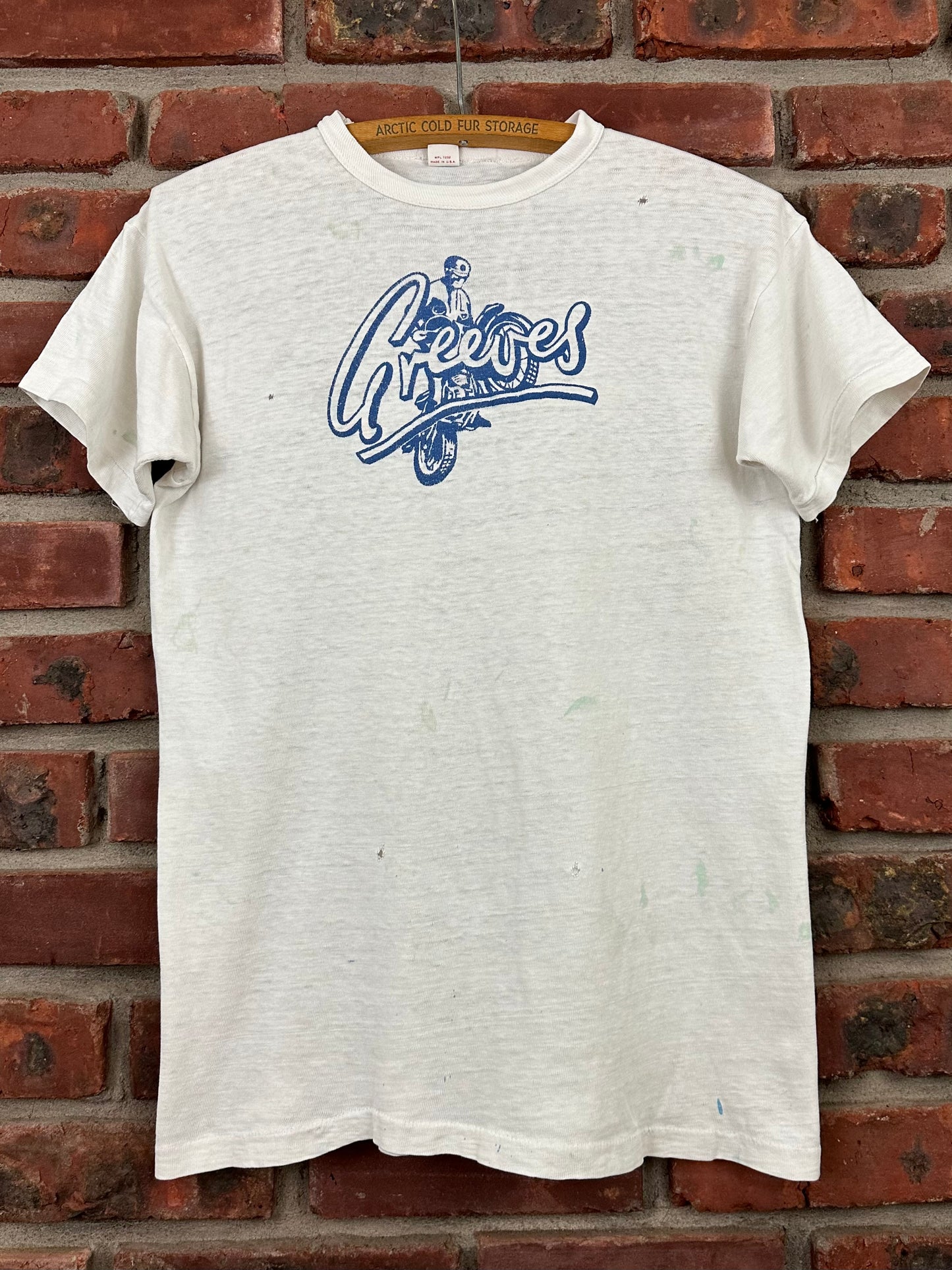 Vintage 50s 1950s GREEVES Motorcycles Biker T-Shirt British Off Road Dirt Bike White Russell Southern Co Label Mens Small S 18x25