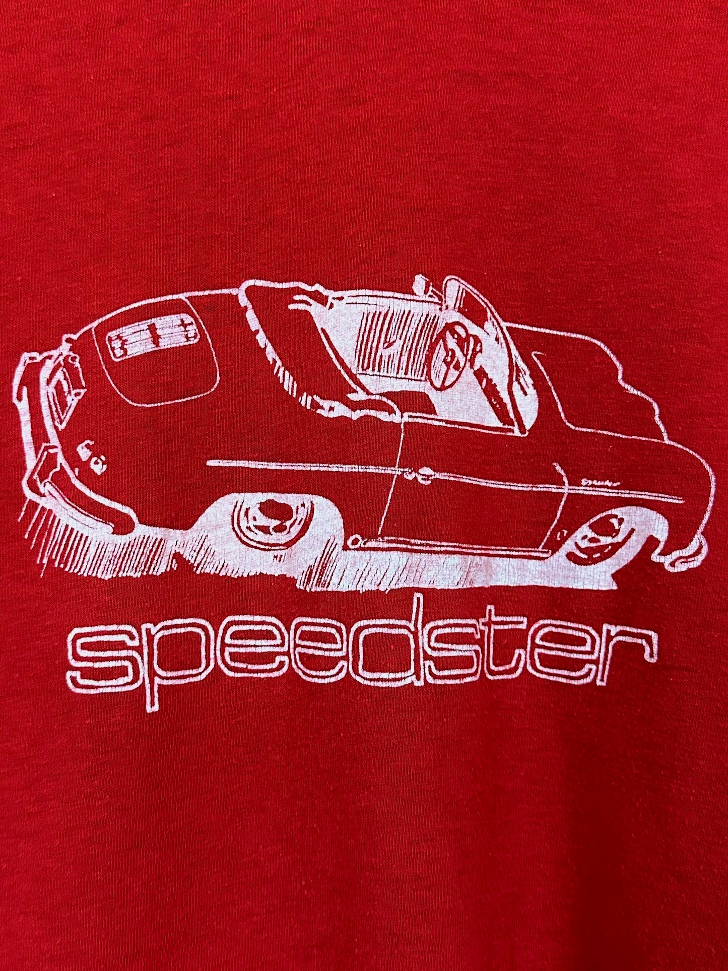 Vintage 80s 1980s PORSCHE 356 Speedster T-Shirt German Car European Automotive Auto Racing Soft Red Stedman Label Mens XS Extra Small