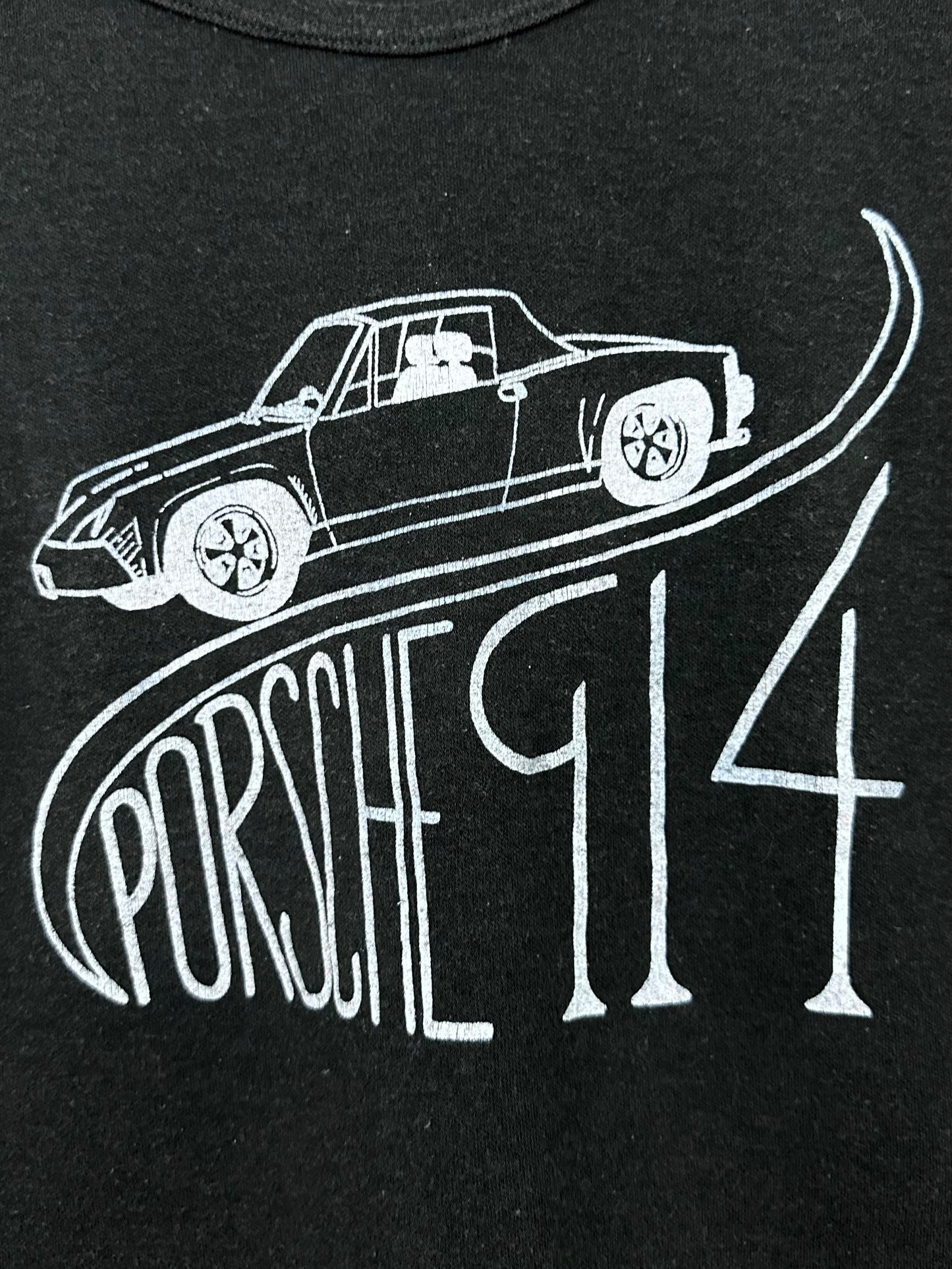 Vintage 80s 1980s PORSCHE 914 T-Shirt French Cut Babydoll Automotive Auto Racing Car Black Sportswear Label Womens Medium M 16x20