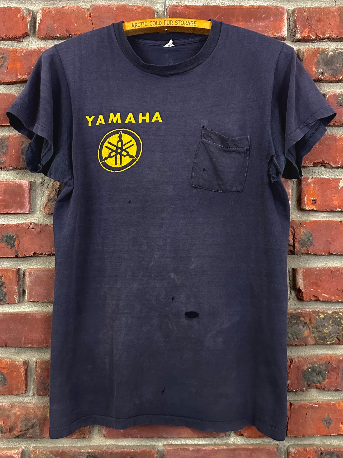 Vintage 60s 1960s YAMAHA Motorcycles Dealer T-Shirt Modern Cycles Kenosha Wisconsin Blue Mens Extra Small XS