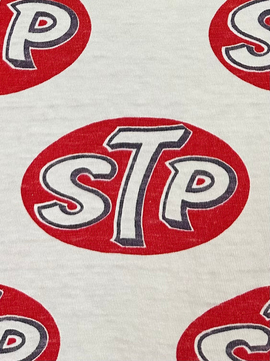 Vintage 60s 1960s STP Motor Oil All Over Print T-Shirt Hot Rod Drag Racing Speed Shop Automotive Auto Car Pit Crew Mechanic White Hanes Small S