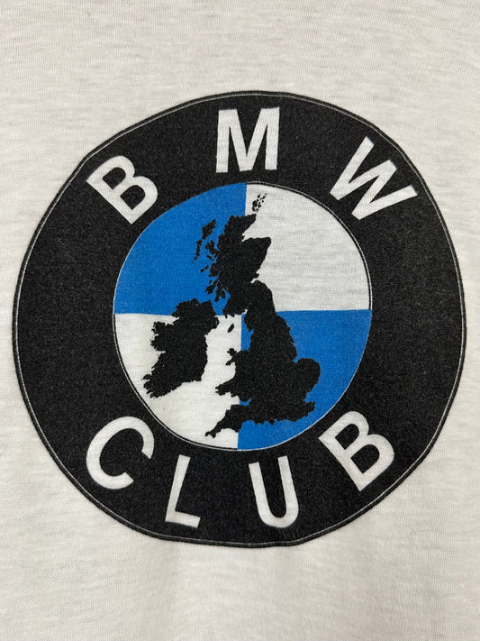 Vintage 80s 1980s BMW Car Club Great Britain T-Shirt United Kingdom UK England Auto Automotive Paper Thin White 2 Dolphins Label Mens M Medium 19.5"W 24.25" L