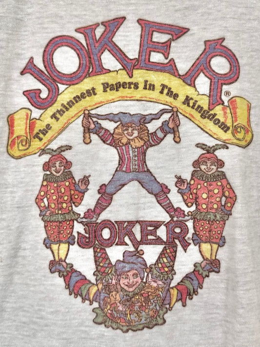 Vintage 70s 1970s JOKER ROLLING PAPERS T-Shirt Marijuana Cannabis Weed Hippie Stoner Paper Thin Burnout White Devknit Mens M Medium