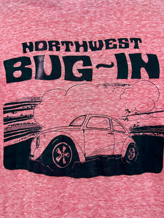 Vintage 80s 1980s NORTHWEST BUG IN Volkswagen VW Beetle Ringer T SHIRT Owners Meet Car Show Rally Automotive Auto Faded Heather Red Hanes Mens