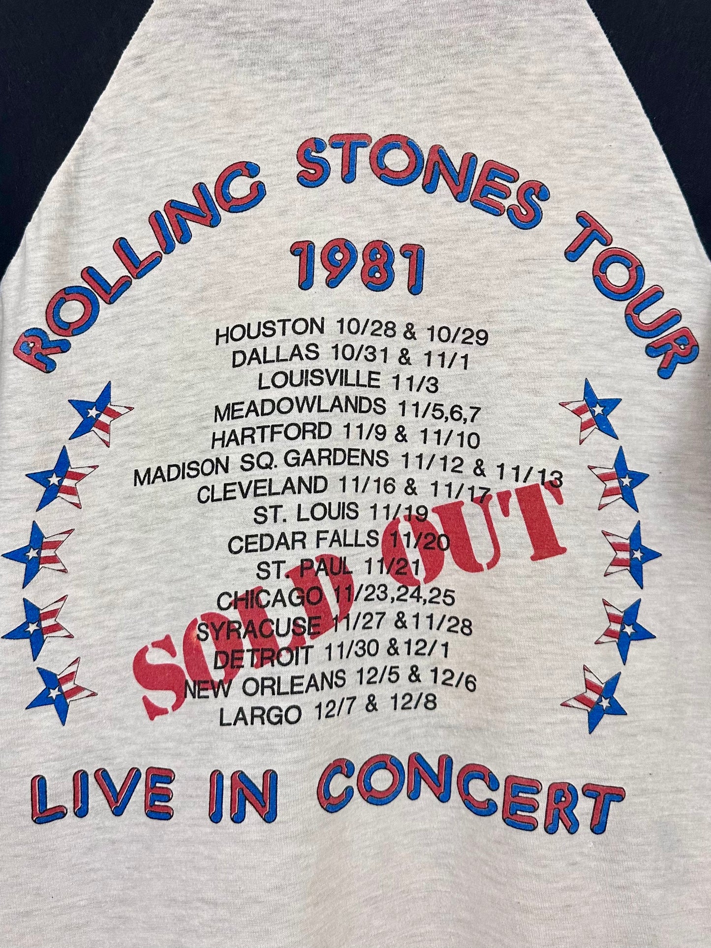 Vintage 80s 1980s 1981 THE ROLLING STONES Tattoo You North American Rock Concert Tour T-Shirt Raglan Sleeve Jersey Sold Out Fall Dates Dragon Stadium Paper Thin Burnout Soft Faded Mens Small S 17.25X26.5