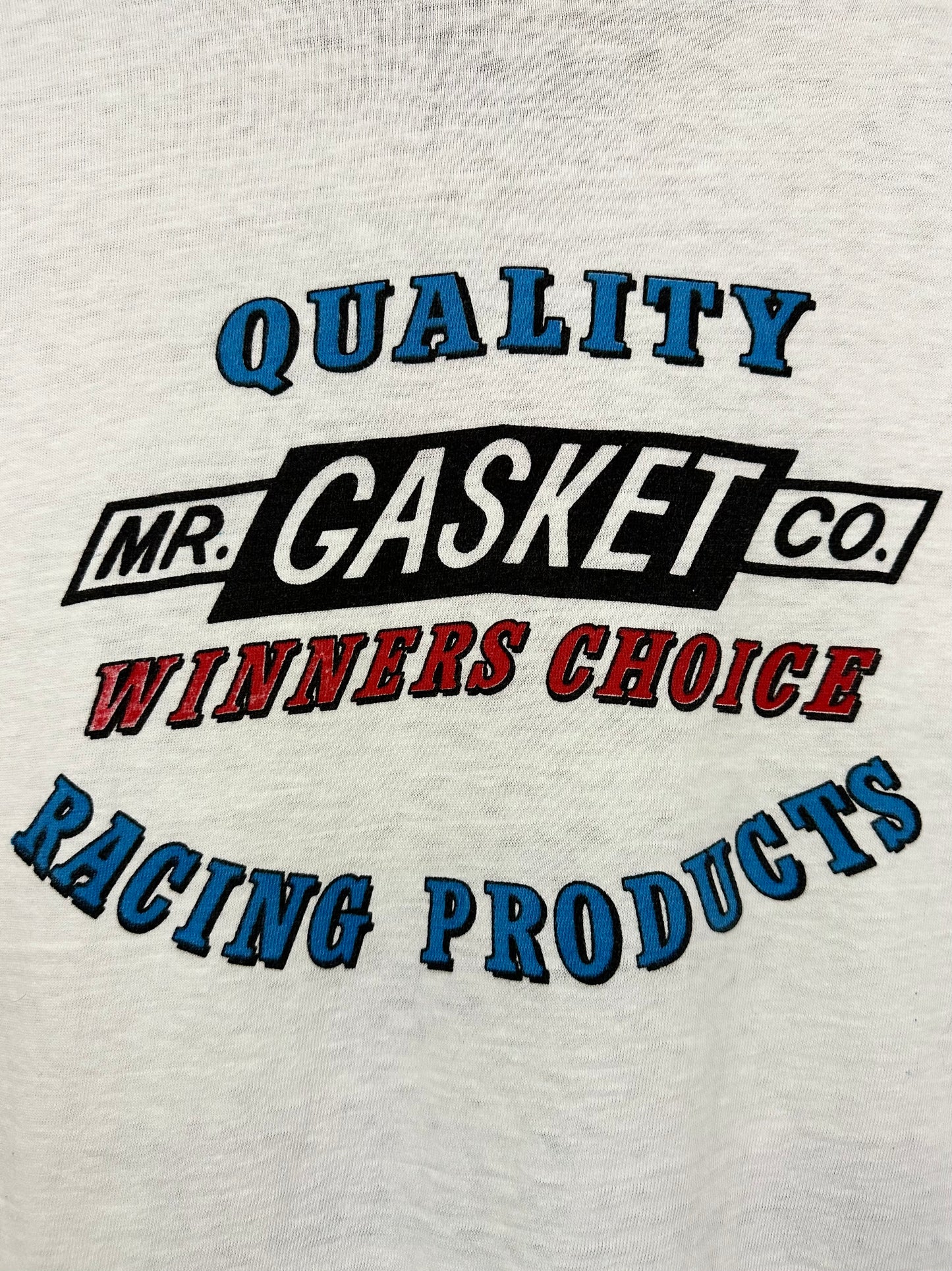 Vintage 60s 1960s MR GASKET Winners Choice Quality Racing Products T-Shirt Hot Rod Drag Racing Automotive Speed Shop Auto Mechanic White Allison MFG CO INC Mens Small S 19.25X25