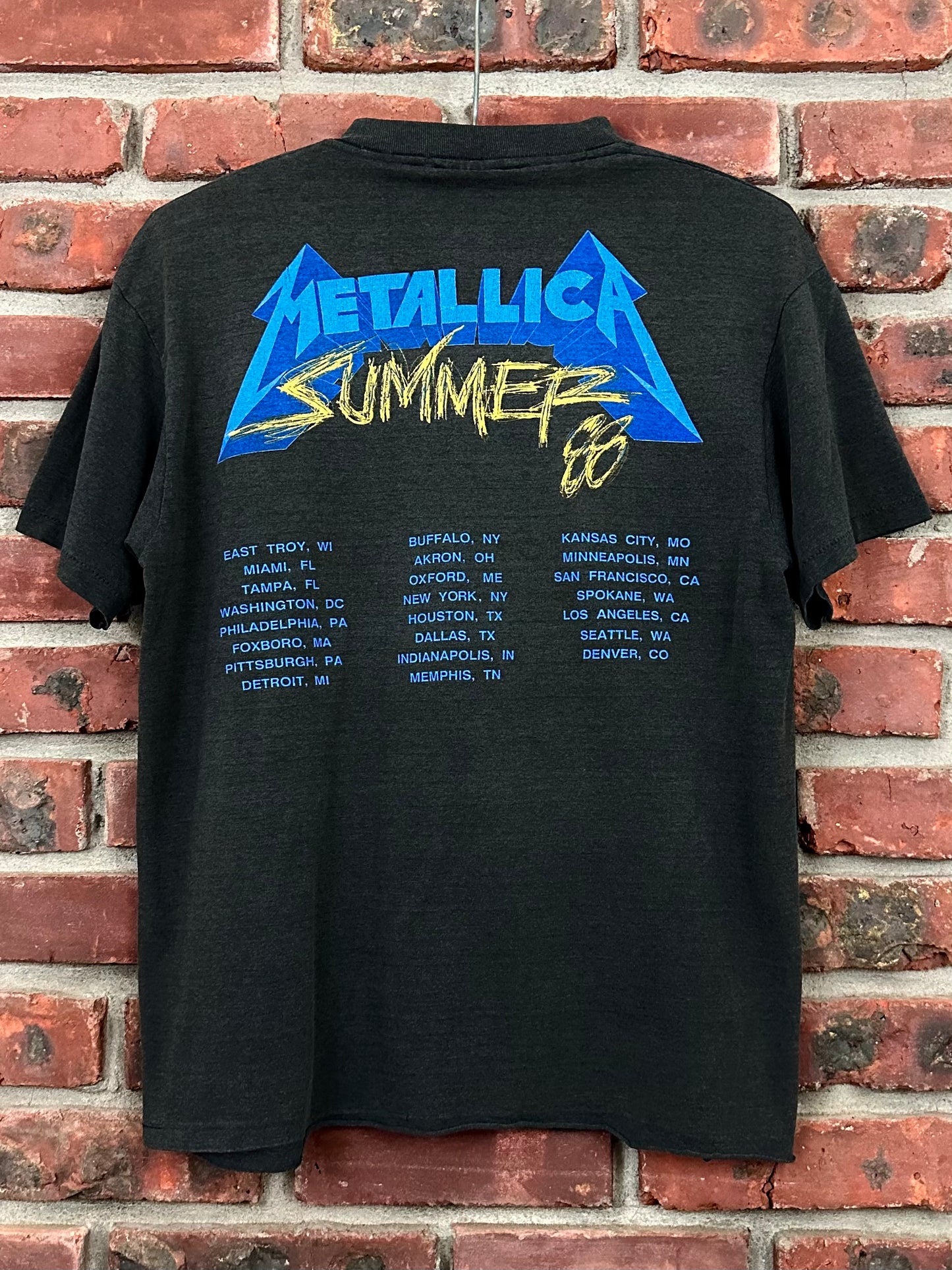 Vintage 80s 1980s 1988 METALLICA Damaged Justice Summer Tour Heavy Metal Rock Concert T-Shirt And Justice For All Pushead Black Spring Ford Label Mens Medium M