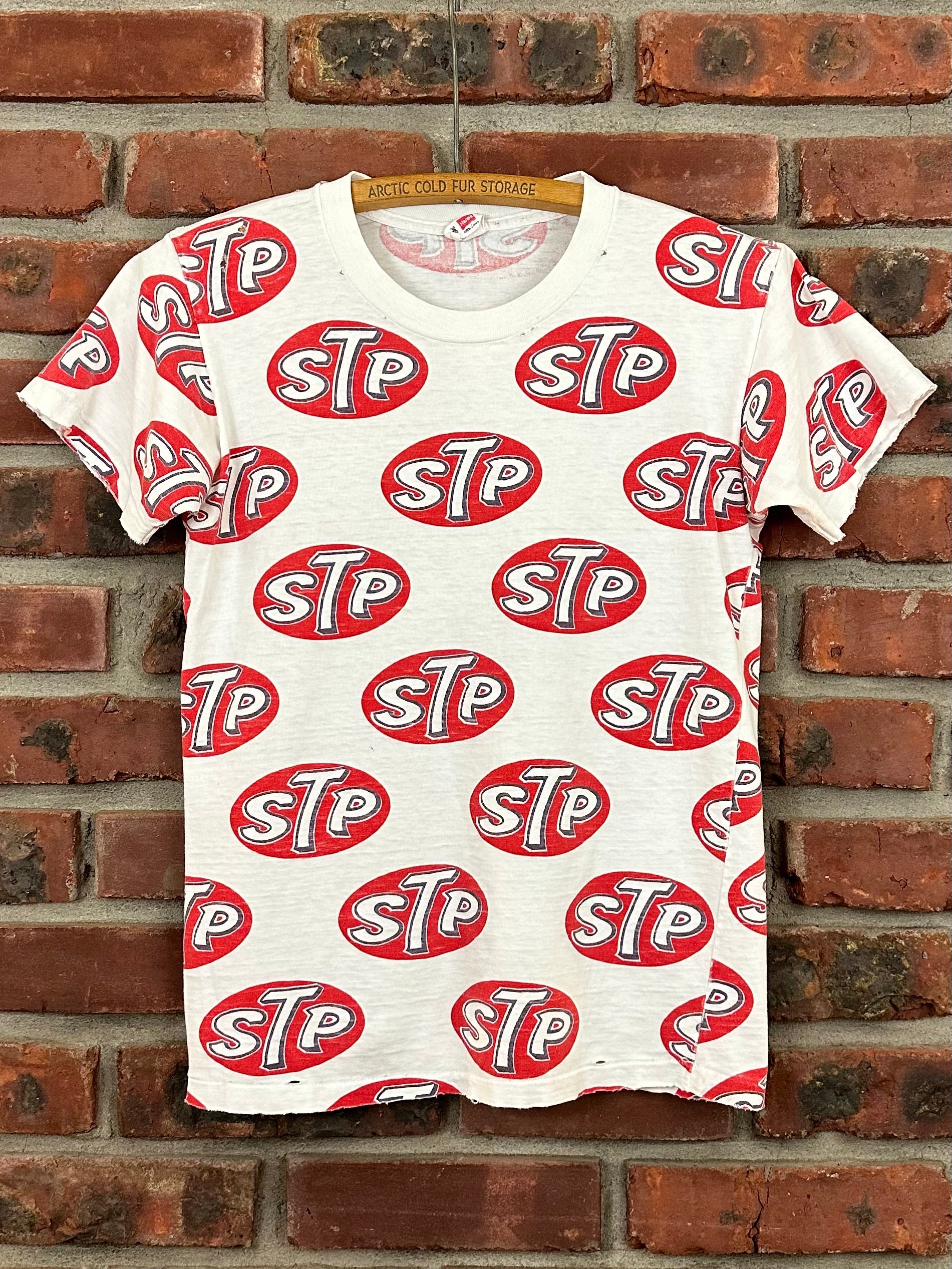 Vintage 60s 1960s STP Motor Oil All Over Print T-Shirt Hot Rod