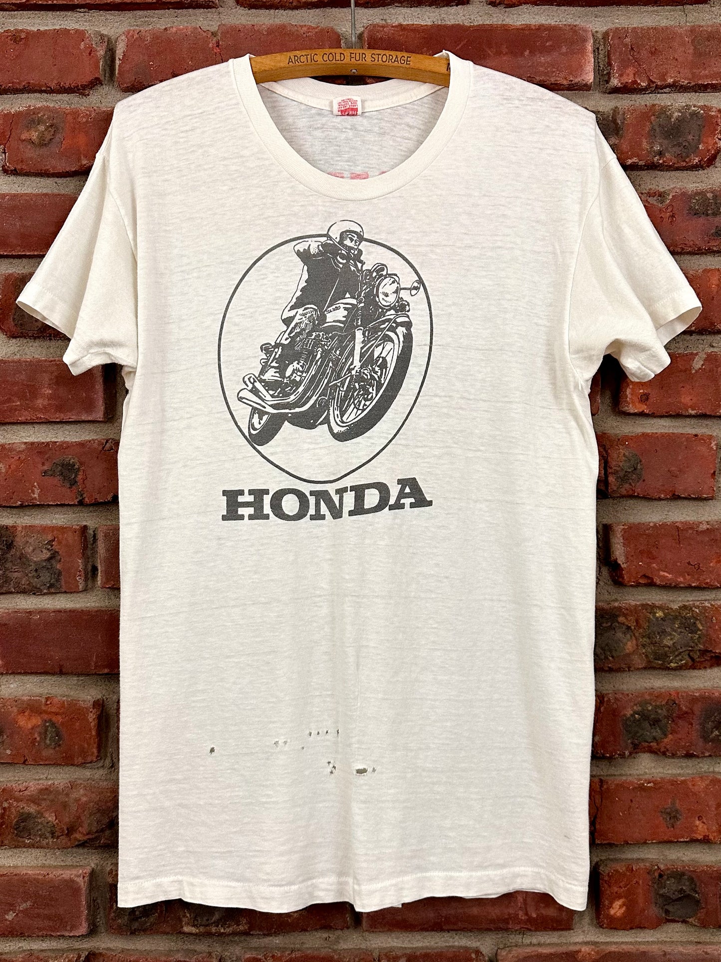 Vintage 60s 1960s HONDA Motorcycles Dealer T-Shirt Anderson Sales & Service Pontiac Michigan Worlds Largest Dealer White Hanes 19.25x26.5