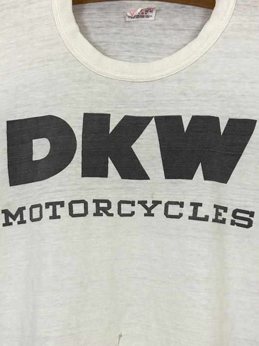 Vintage 50s 1950s DKW Motorcycles Dealer Biker T-Shirt Dons Cycle Shop Minneapolis Minnesota White Hanes Reinforced Neck Label Mens Medium M