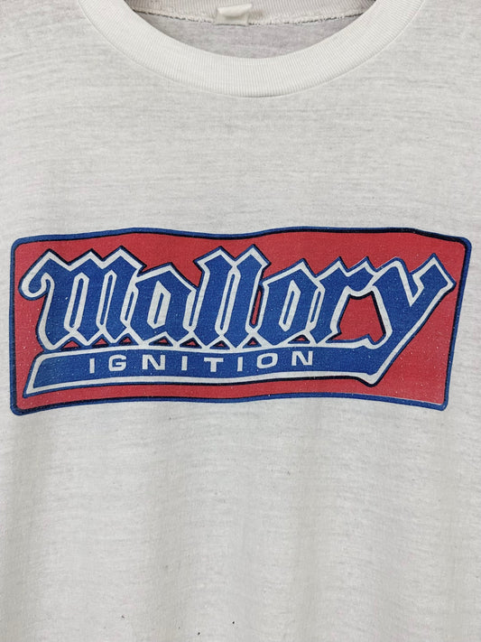 Vintage 70s 1970s MALLORY IGNITION High Performance Racing T-Shirt Hot Rod Drag Racing Auto Automotive White Mens Medium M