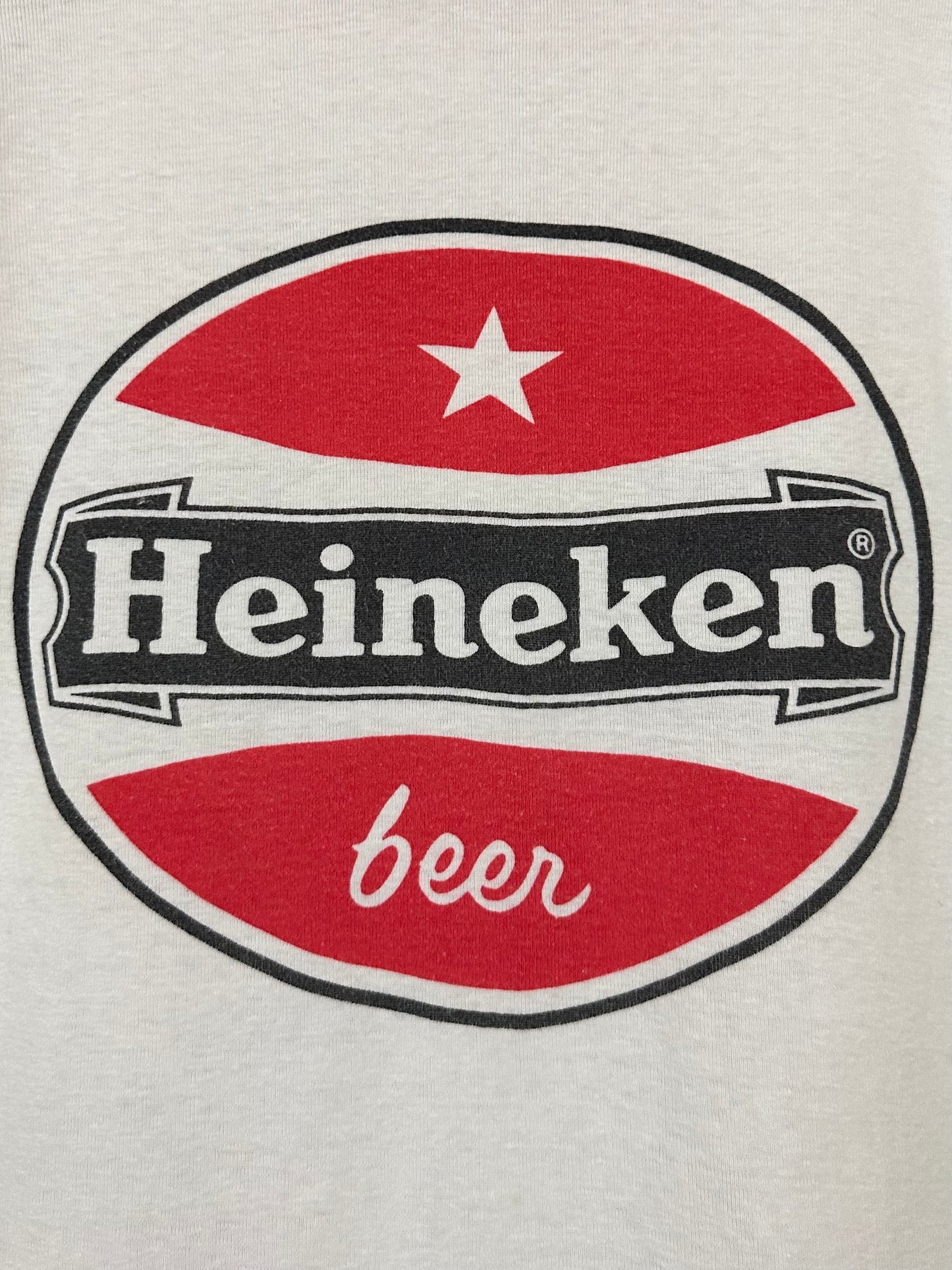 Vintage 70s 1970s HEINEKEN Beer Bier Ringer T-Shirt Dutch Amsterdam Holland Netherlands European Fit White Mens XS Extra Small