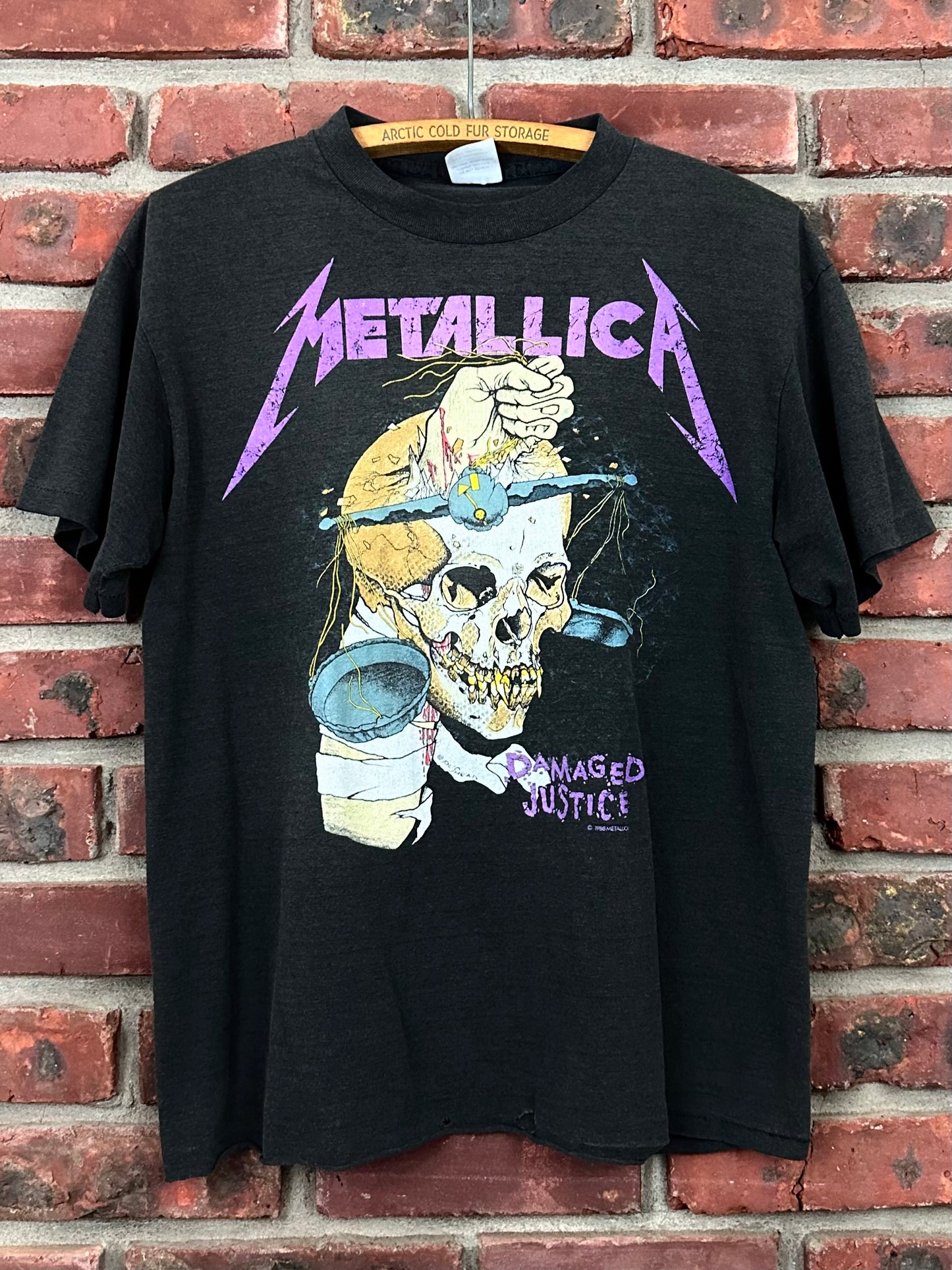 Vintage 80s 1980s 1988 METALLICA Damaged Justice Summer Tour Heavy Metal Rock Concert T-Shirt And Justice For All Pushead Black Spring Ford Label Mens Medium M