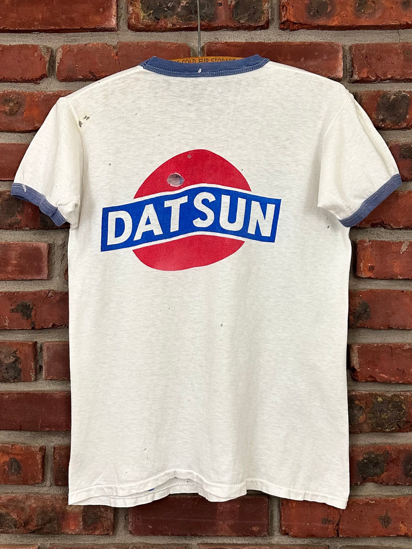 Vintage 70s 1970s DATSUN "All You Need" Ringer T-Shirt Nissan Japan Japanese Car Auto Automotive White Fruit of The Loom Mens Small S