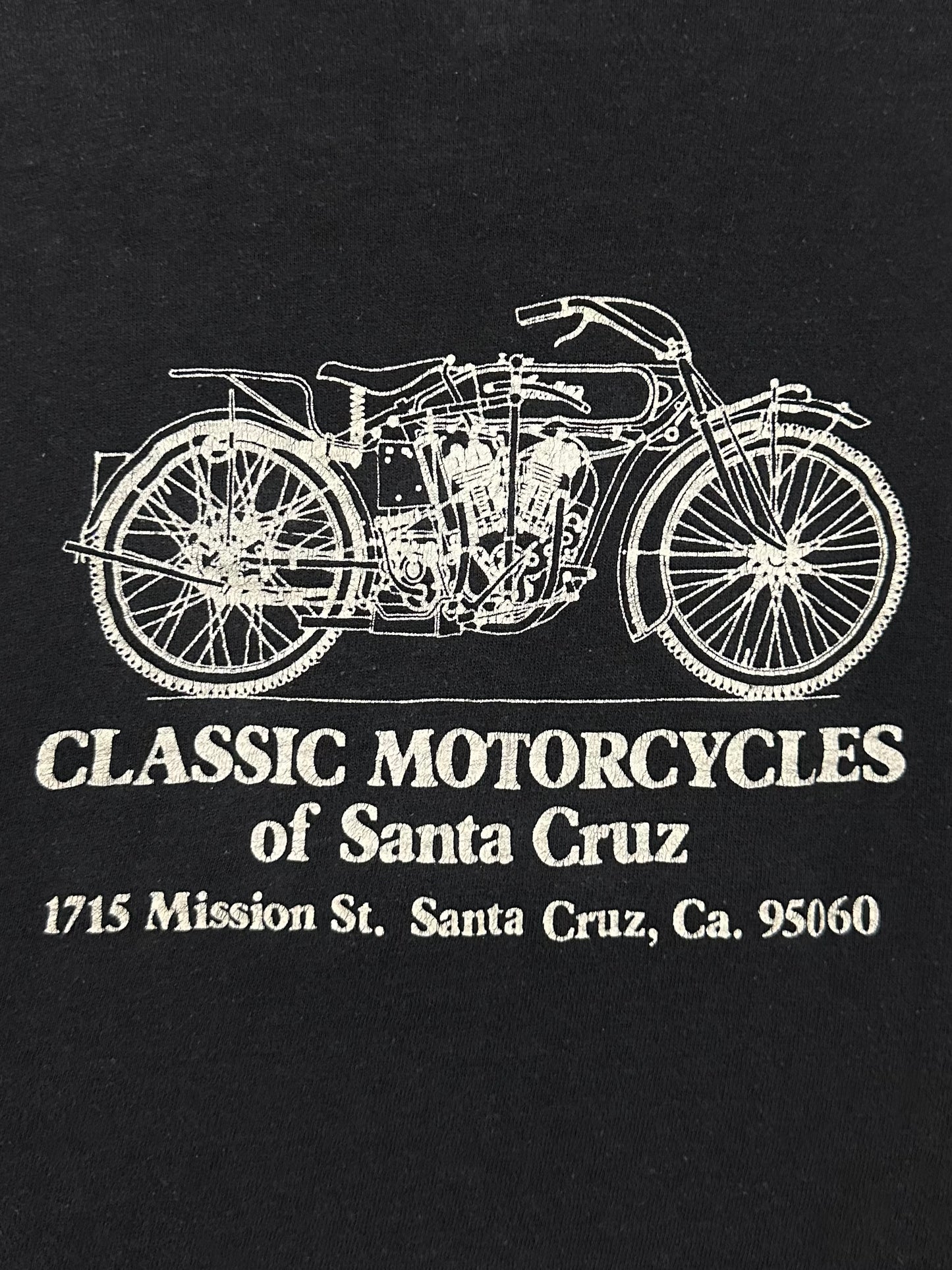 Vintage 70s 1970s INDIAN Motorcycles Dealer T-Shirt Classic Motorcycles of Santa Cruz California Black Hanes Black Hanes Label Mens Extra Small XS 17.25x23.75