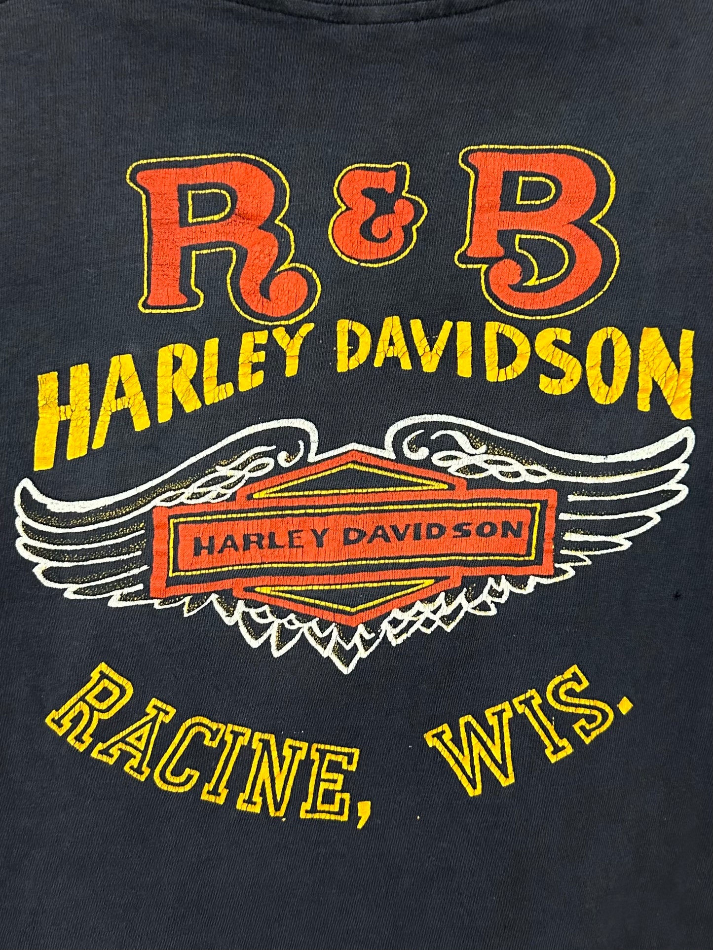 Vintage 60s 1960s HARLEY DAVIDSON Motorcycles The American Way Sleeveless T-Shirt Cut-Off Tank Top R&B Racine Wisconsin Dealer Black Jockey TKO Label Mens Extra Small XS 17x23