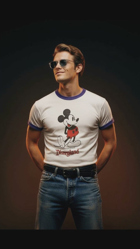 Vintage 80s 1980s MICKEY MOUSE Disneyland Ringer T-SHIRT Walt Disney Men’s Medium Large M L